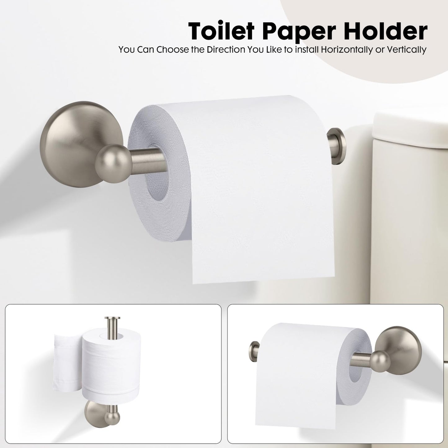 Ntipox 4-Piece Brushed Nickel Bathroom Hardware Accessories Set, 24 Inch Towel Bar Set,Toilet Paper Holder,Towel Rack, Bathroom Towel Holder