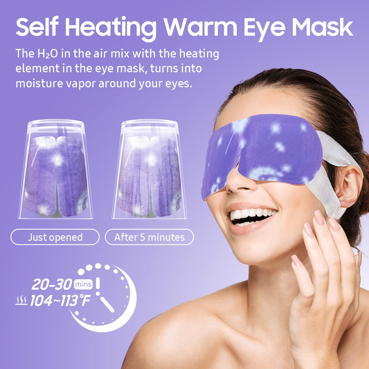 BeHoomi Steam Eye Mask, Heated Eye Mask Warm Compress for Eyes, Disposable Self Heating Moist Heat Eye Masks, Sleep Mask for for Home Office Travel, Stocking Stuffers (Lavender, 30 Packs)