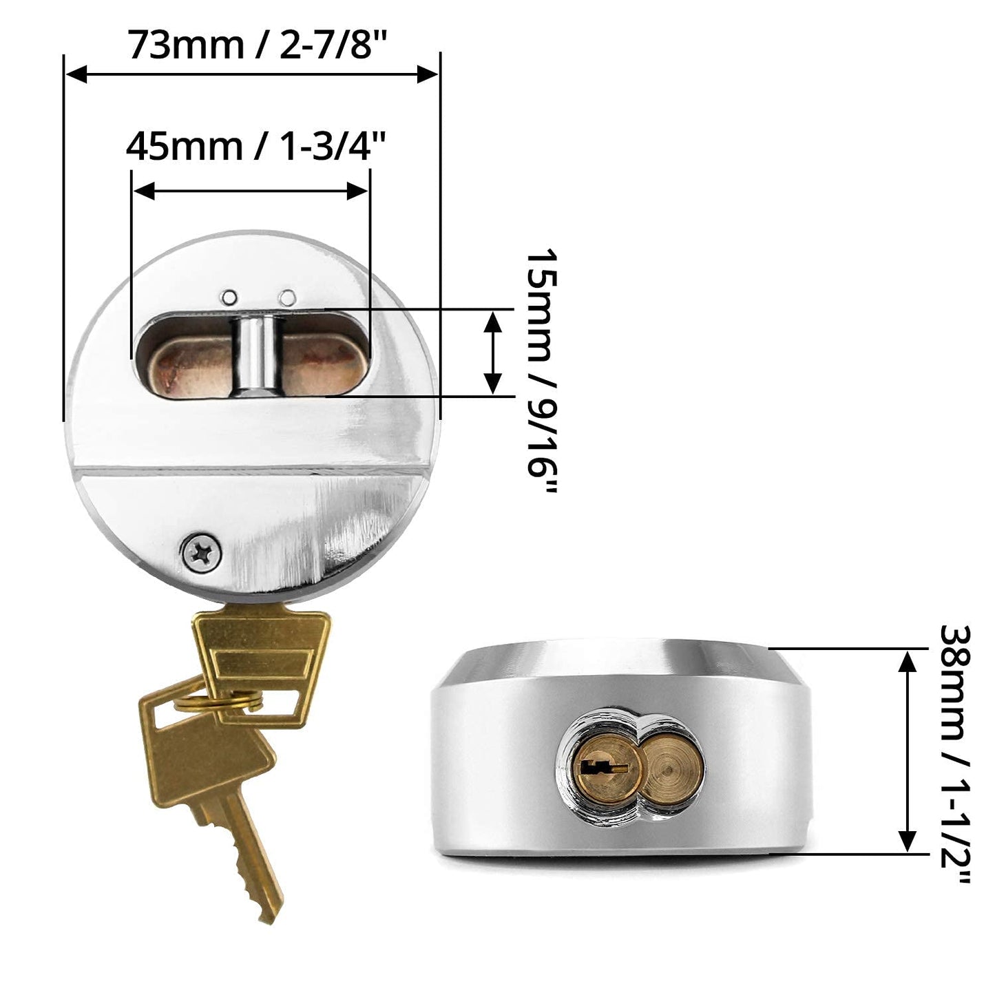QWORK Hockey Puck Lock, 2-7/8" Trailer Door Lock, Keyed Differently, 2 Pieces