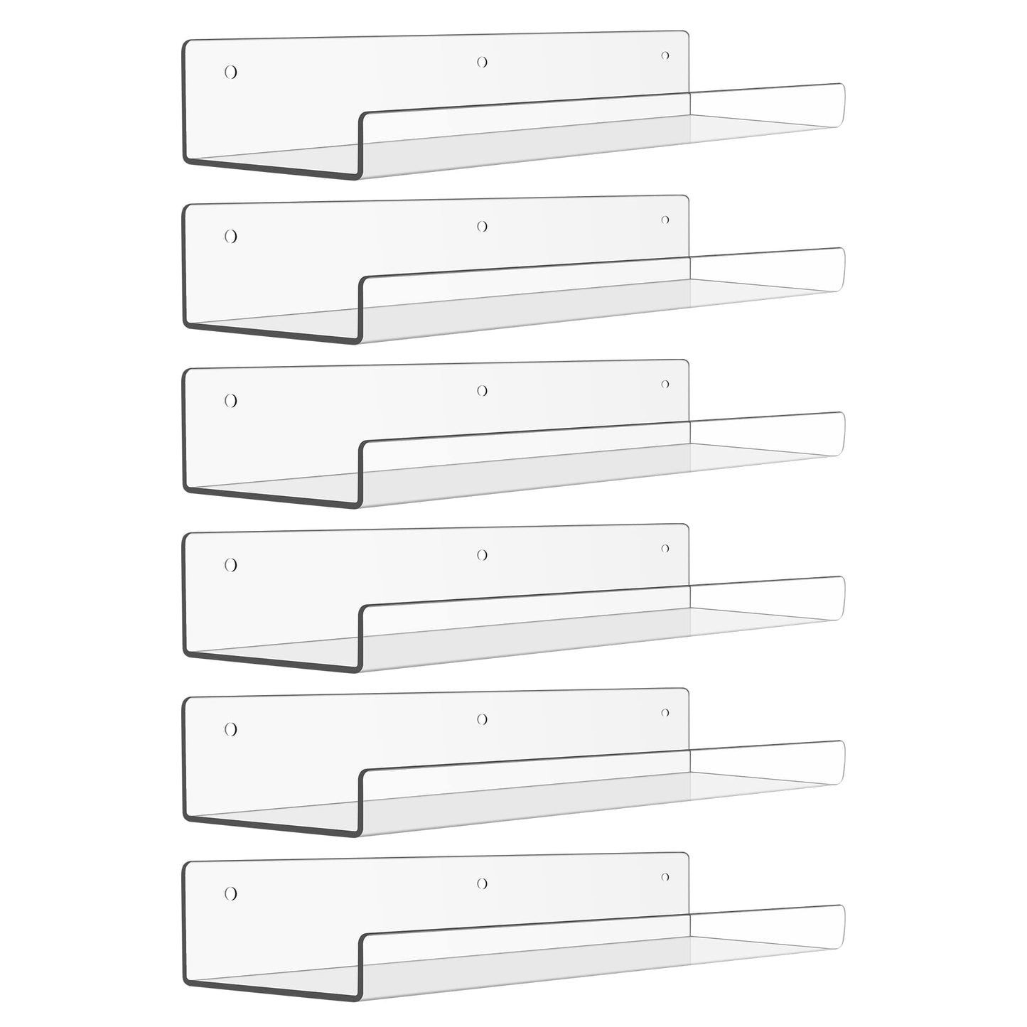 upsimples Clear Acrylic Shelves for Wall Storage, 15" Acrylic Floating Shelves Wall Mounted, Kids Bookshelf, Display Ledge for Bedroom, Living Room, Bathroom, Kitchen (6)