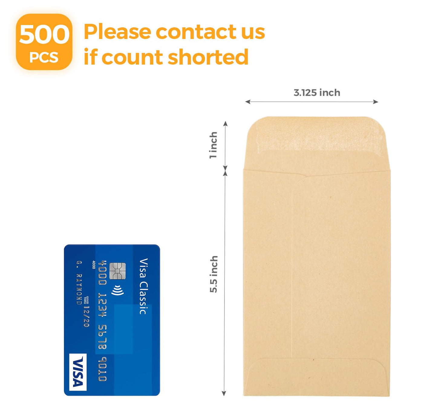 Acko Brown Kraft Coin Envelopes, 3.125x5.5 Inch, Pack of 500