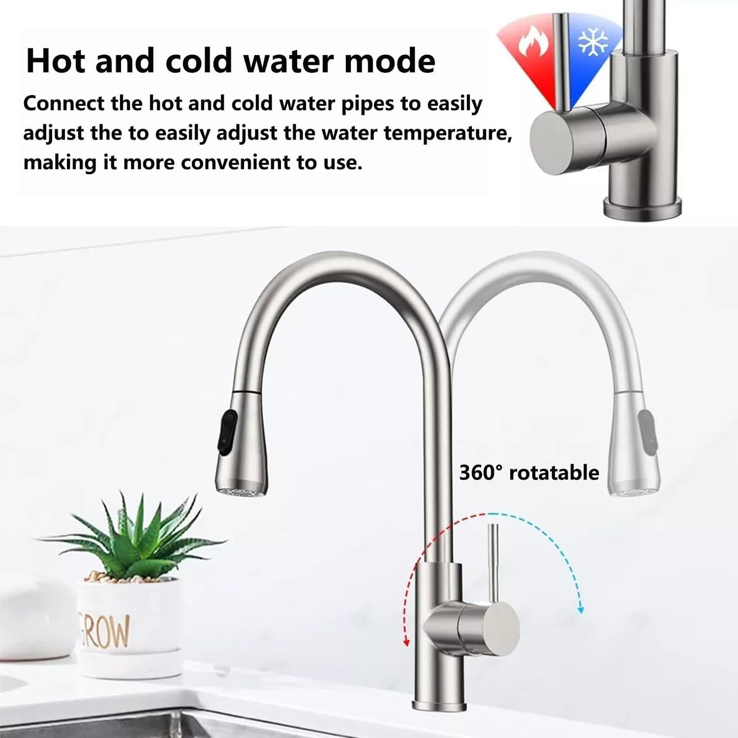 YUUTY Kitchen Sink Faucet with Pull Down Sprayer, Single Handle High Arc Brushed Nickel Tap, 360° Swivel for Farmhouse, Utility, Bar, RV, Laundry Sink, Easy Installation