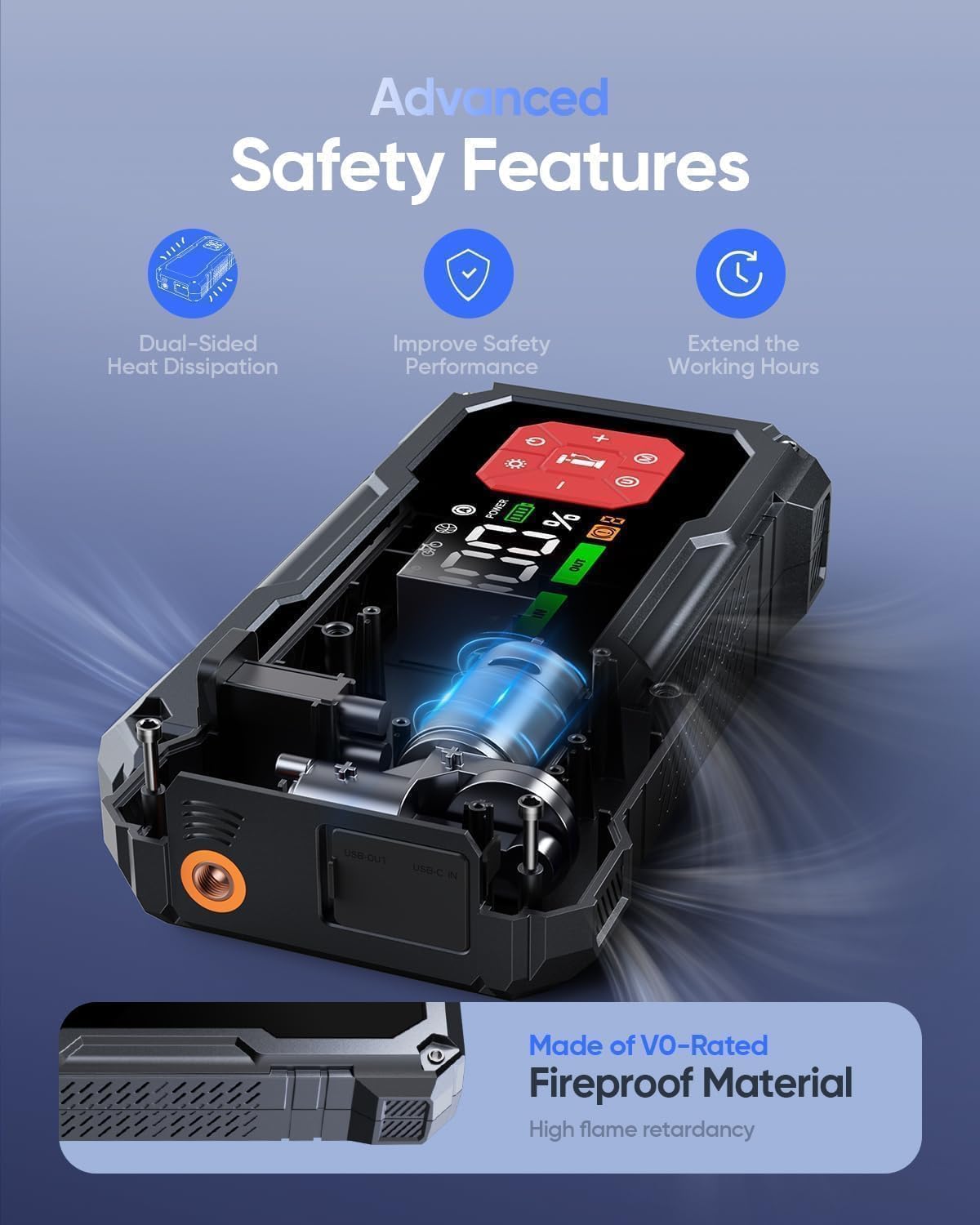 Car Battery Booster Pack Jump Starter with Air Compressor, BiuBox 7000A 150PSI Car Booster Battery Pack (All Gas/9L Diesel), 12V Portable Car Jump Starter with LED Display, 10 Protections, 500lm Light
