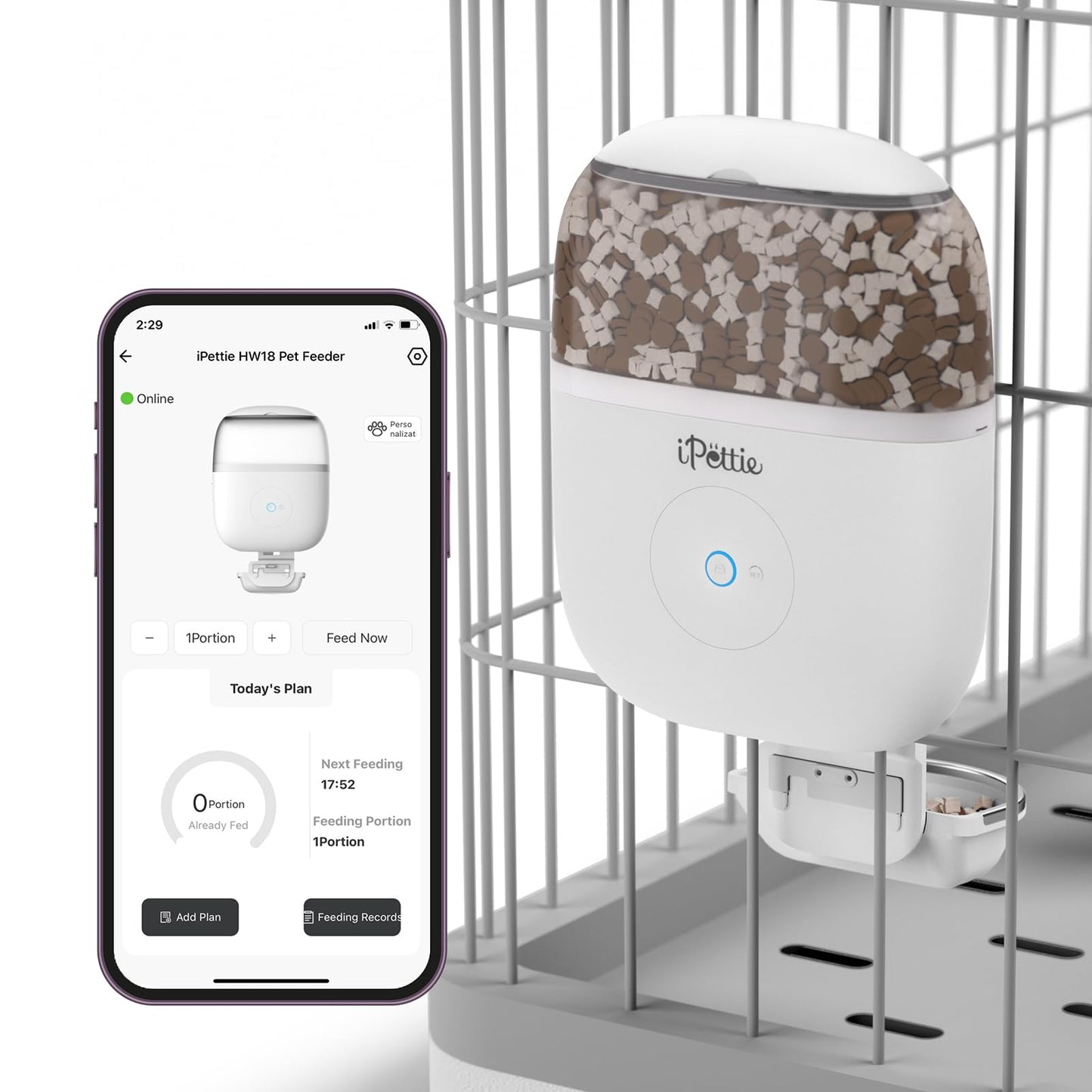 iPettie Smart WiFi Hanging Cage Feeder for Rabbits, Cats, Dogs & Hamsters - Perfect for Pet Stores, Remote & Portion Control, Timed Feeding, 62oz Capacity, Compatible with 5-30mm Dry Food