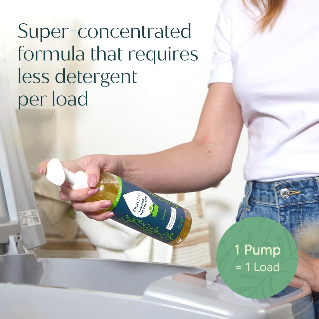Puracy Laundry Detergent - Liquid Detergent Concentrate, Stain Fighting Enzymes, Natural Laundry Detergent Seen on TikTok, Non-Toxic, Hypoallergenic (Free & Clear, 48 oz/1420 ml, 192 Loads, Refill)