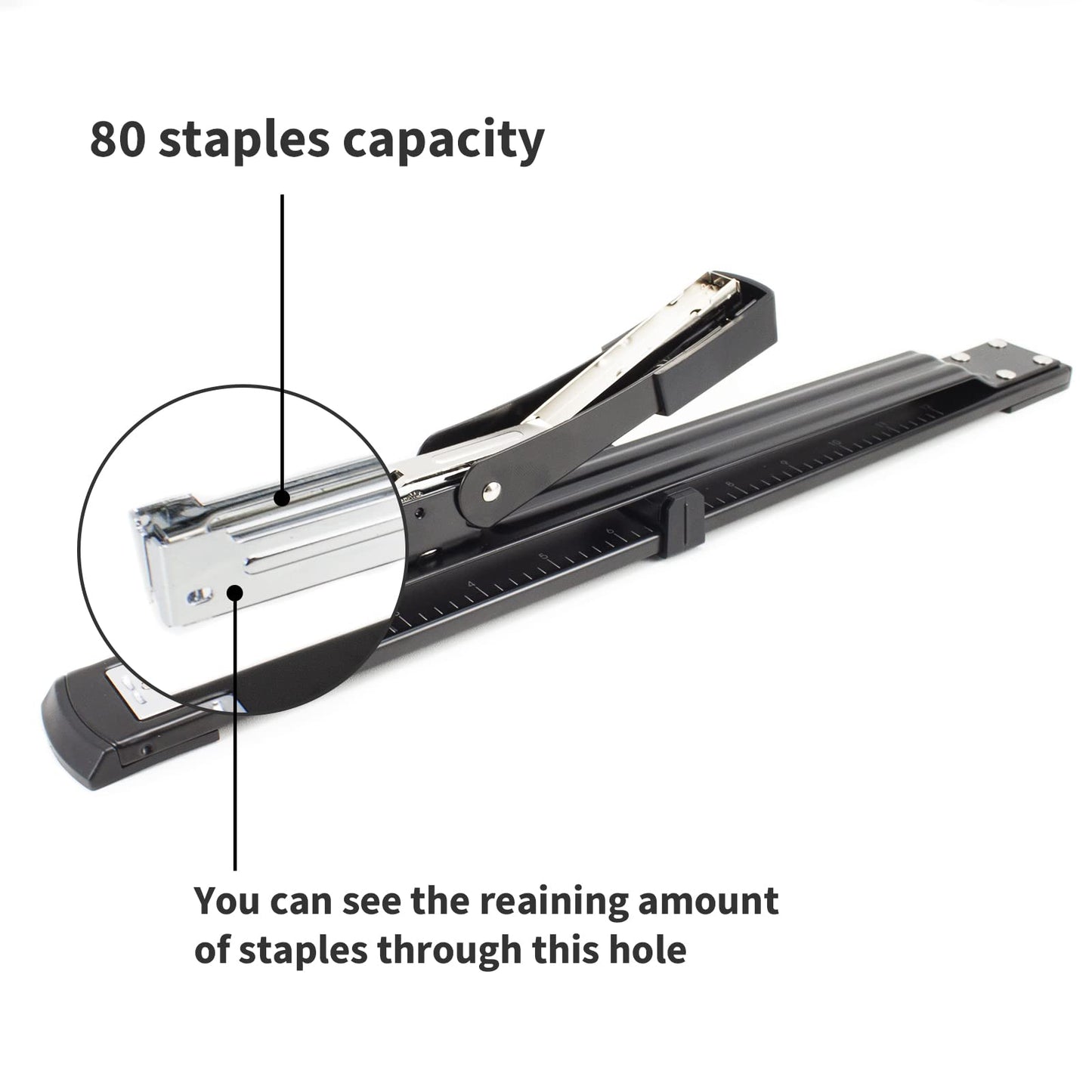 Deli Long Reach Stapler, Booklet Stapler with Jam Resistant, 25 Sheet Capacity, Long Arm Standard Stapler for Booklet, Book Binding, Art Journaling, Black, Gifts