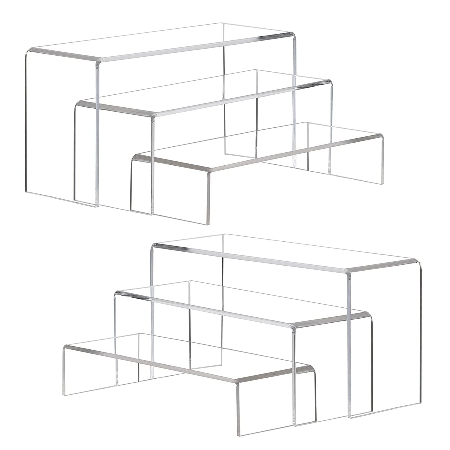 ANDGOO 2 Sets Large Acrylic Risers, Clear Rectangular Showcase Collectibles Display Shelf, Retail Desktop Display Stand for Organize and Decoration