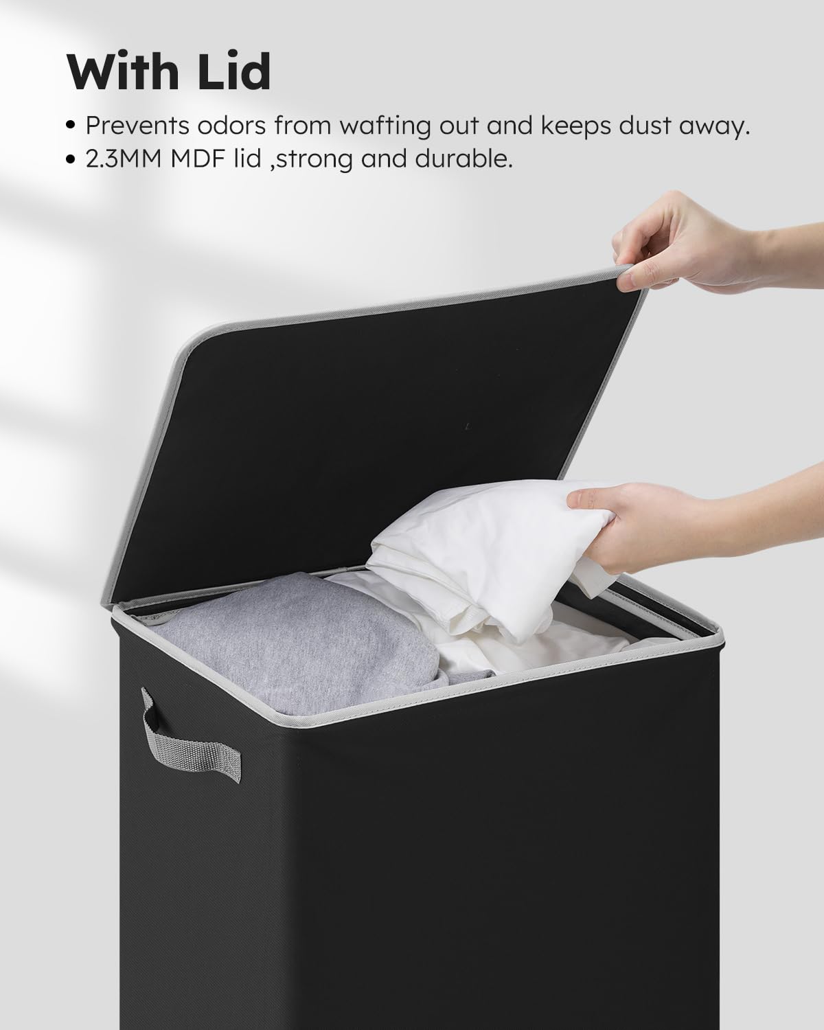 SOLEDI Laundry Basket with Lid 100L Large Laundry Hamper Collapsible Laundry Baskets Tall Clothes Baskets Folding Washing Bin Foldable Hamper Bags for Bedroom, Closet, Bathroom, College - Black