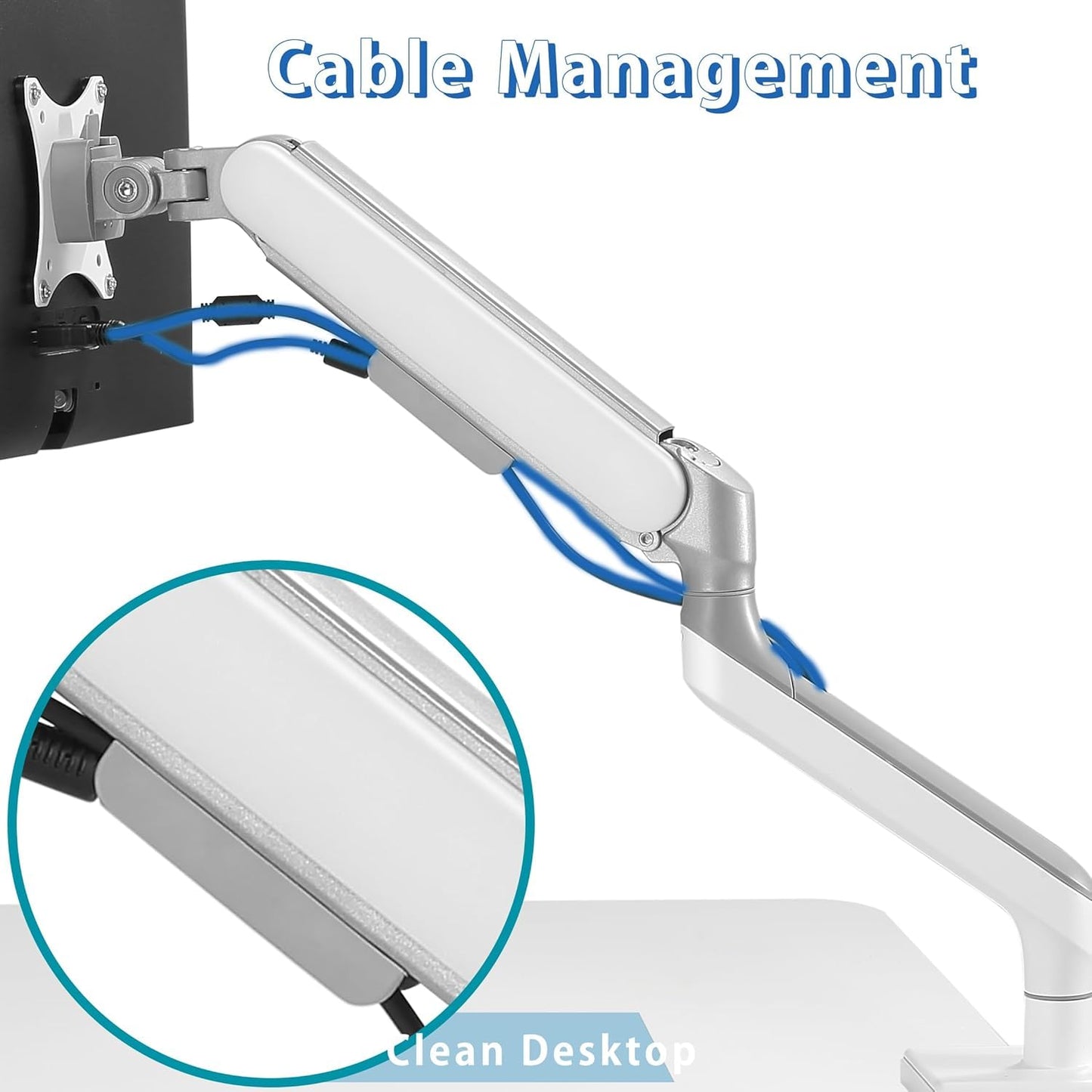 ETHU Heavy Duty Monitor Arm, Gas Spring Monitor Stand for 17-45 Inch Screens up to 37.4 lbs, Adjustable Monitor Mount with C-Clamp & Grommet Base, Ergonomic Computer Monitor Mount (Dual White)