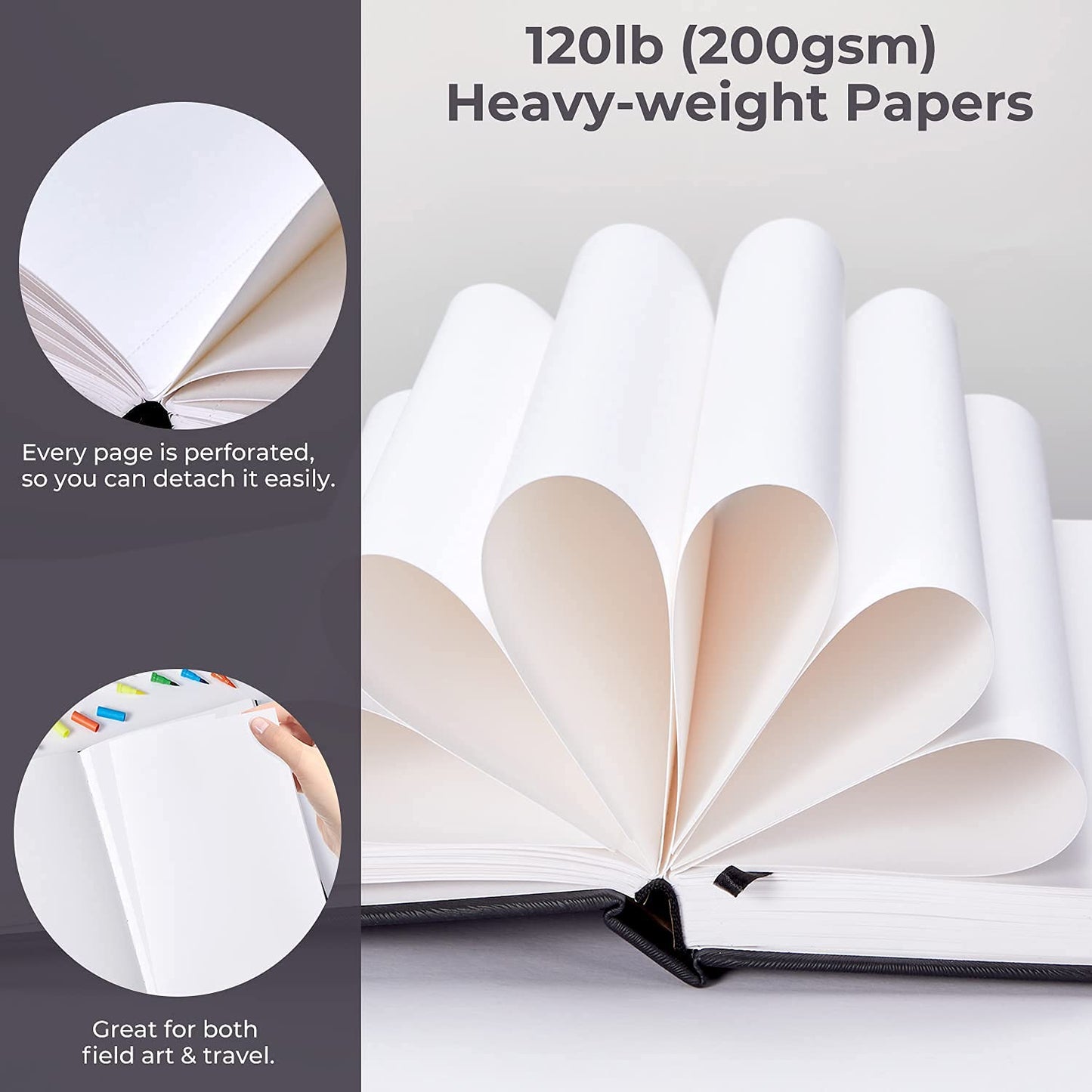 Mix Media Sketchbook, Ohuhu 10.8"×8.3" Mixed Media Art Sketchbook, 120 LB/200 GSM Heavyweight Papers, 78 Sheets/156 Pages, PU Hardcover Mixed Media Paper Pad for Acrylic, Painting, Christmas Gift