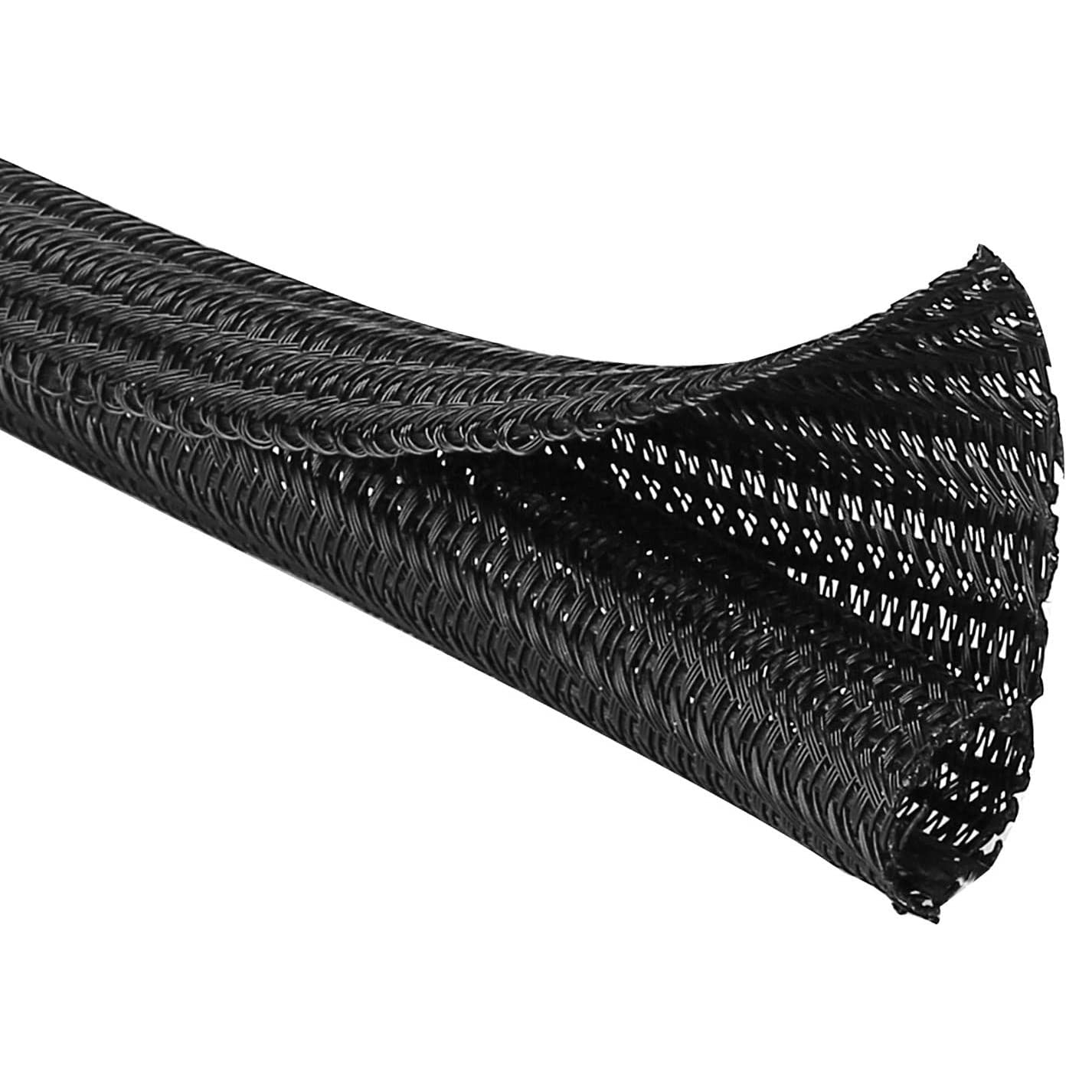 Black Cable Sleeve, 30Ft PET Braided Wire Cord Cover, 1/5, 1/2, 3/4 Inch Expandable Bulk Cables Sleeving, Wire Protector Tubing, Wire Management Automotive Wires Loom Mesh for Electrical Wires Conceal