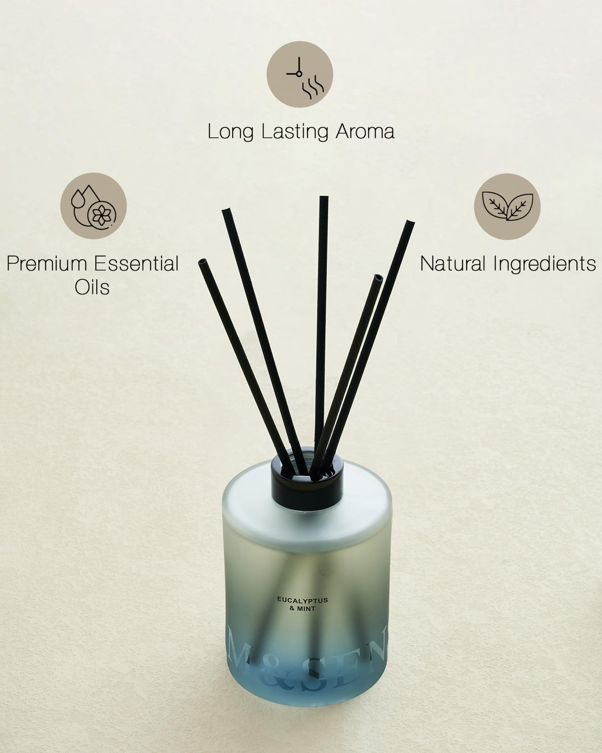 M&SENSE Eucalyptus & Mint Reed Diffuser Set - 16.9 fl oz Long-Lasting Fragrance, Non-Toxic Scent Diffuser with Natural Oil Sticks | Housewarming Diffuser Gift for Men Women, Bathroom & Home Decor