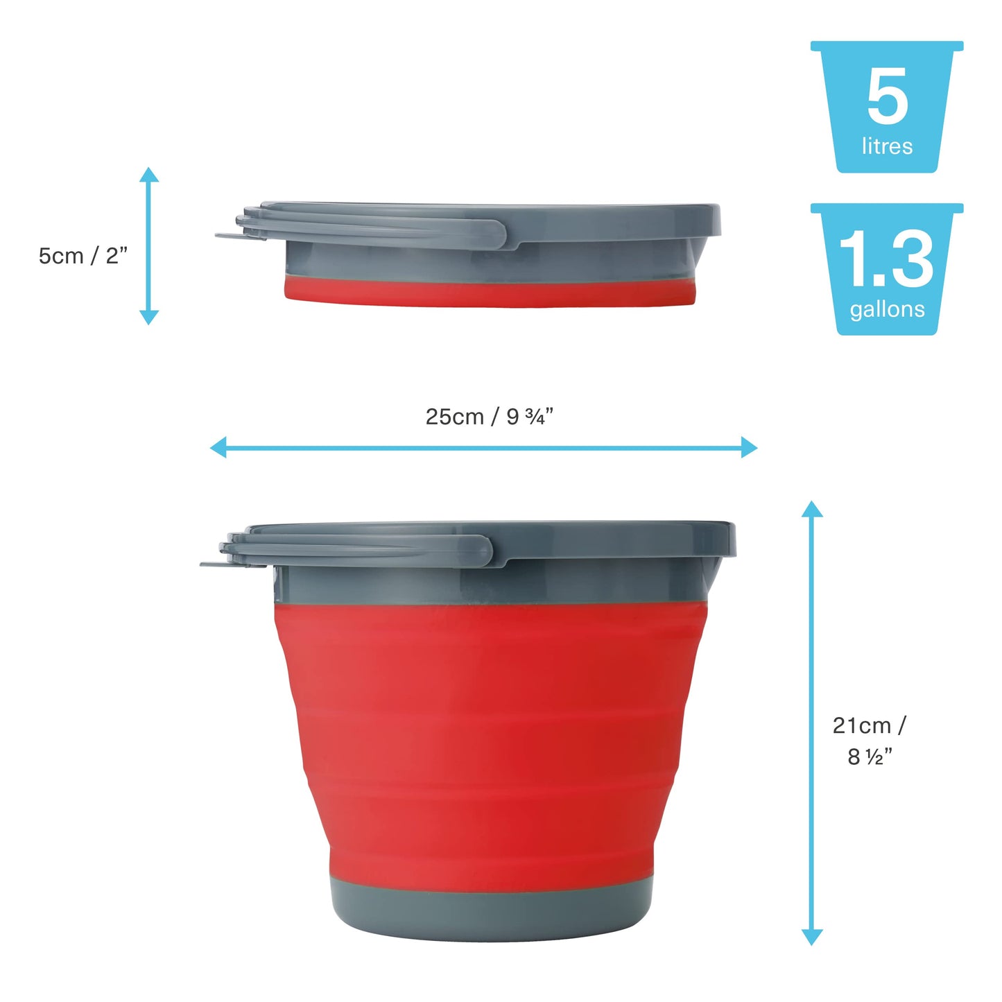 Bramble - 3 Pack 5 Litre Collapsible Buckets, Multi-use Portable Cleaning Buckets, Space Saving for Camping, Foldable to 5cm