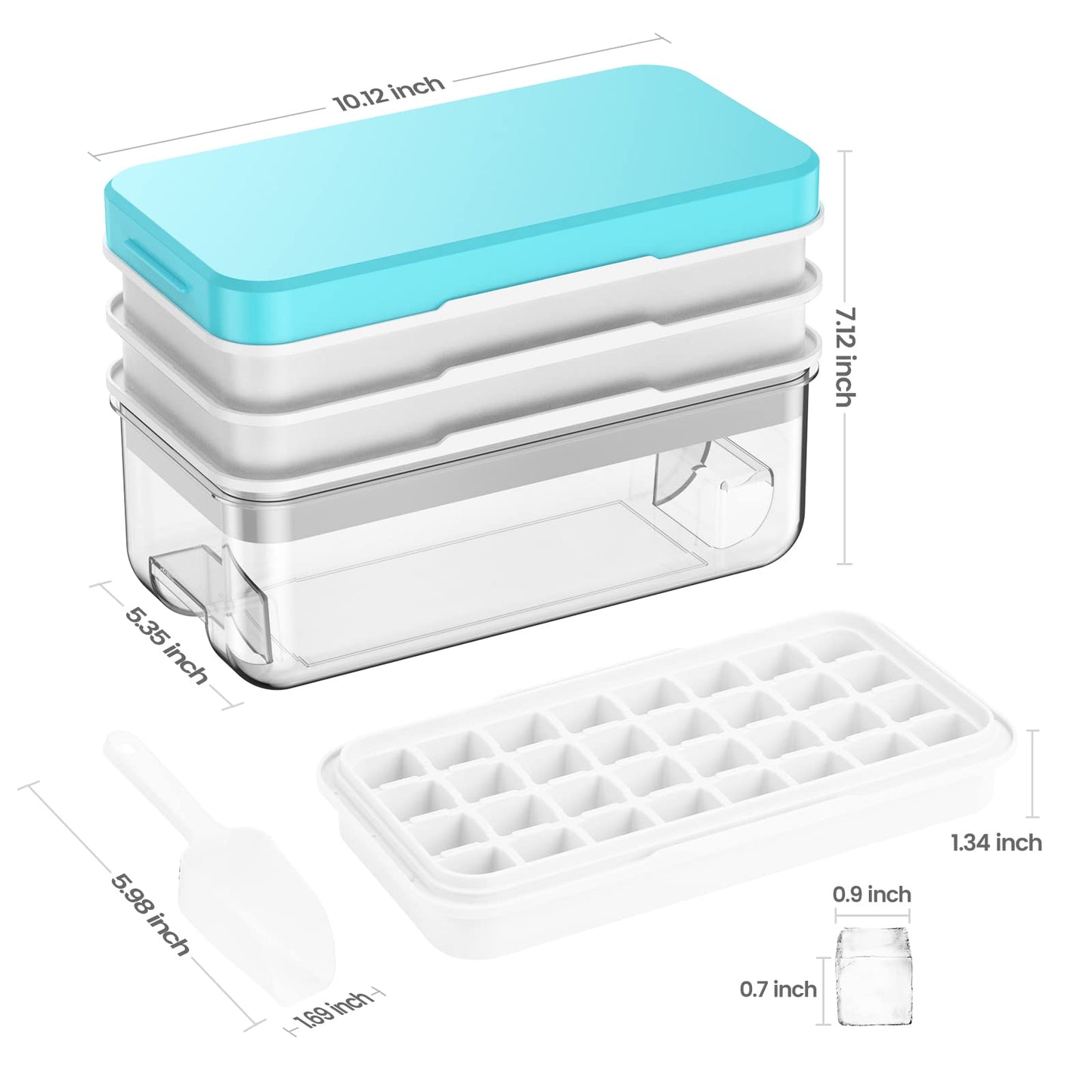 Ice Cube Tray with Lid and Bin, PHINOX 96 pcs Ice Trays for Freezer, Ice Cube Trays for Freezer with 3 Trays, Container, Lid & Ice Scoop, BPA Free