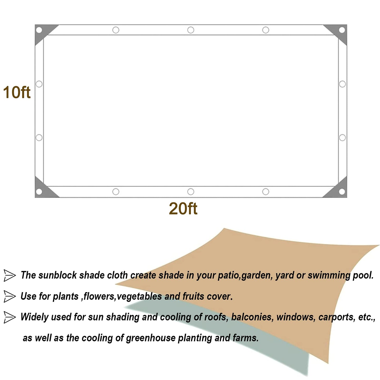 UCINNOVATE Shade Cloth 70% Sunblock Shade Net 10ft x 20ft Greenhouse Cover，UV Resistant Shade Netting Fabric Net Mesh with Grommets for Garden Patio Lawn Flower Plant Outdoor Parking Yard or Kennel