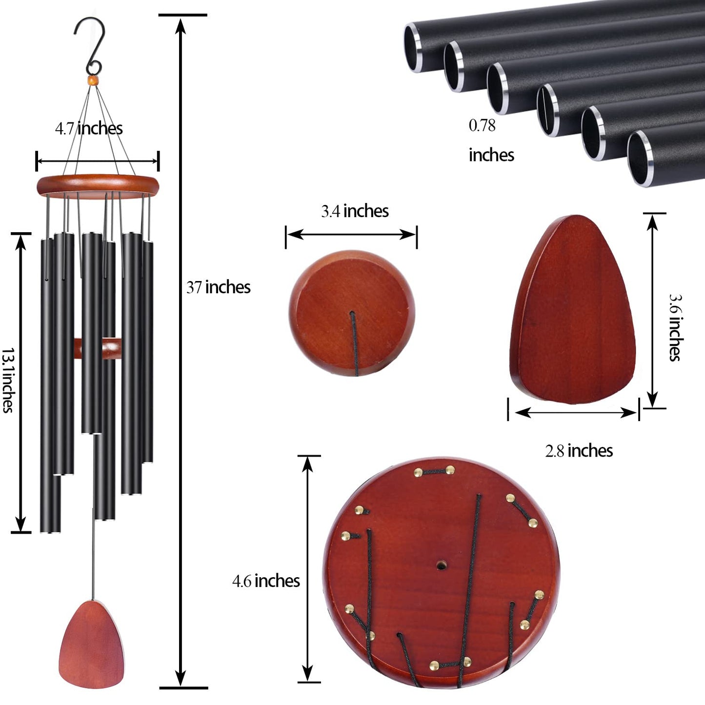 Aovciust Large Outdoor Wind Chimes, 37 Inches, Aluminium Tubes, Brown and Black, Traditional Style, Perfect for Garden, Patio, Memorial and Sympathy Gifts