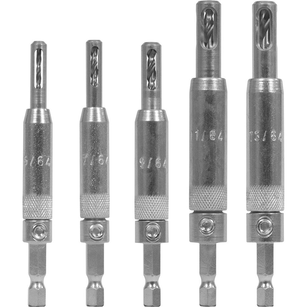 Snappy Tools 5pc Self Centering Hinge Drill Bit Set, Spring Loaded.