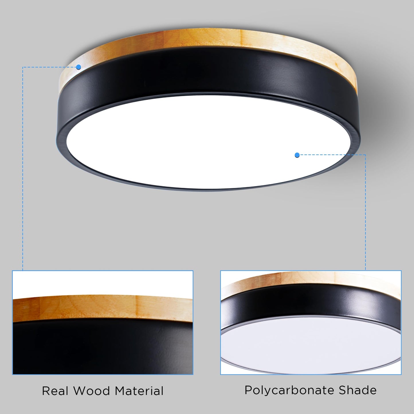 Geperll 12Inch Dimmable Wood LED Ceiling Light, 3000-6000K Tunable,Flush Mount Close to Ceiling Lighting 24W, Modern Fixture for Kitchen, Bedroom, Hallway