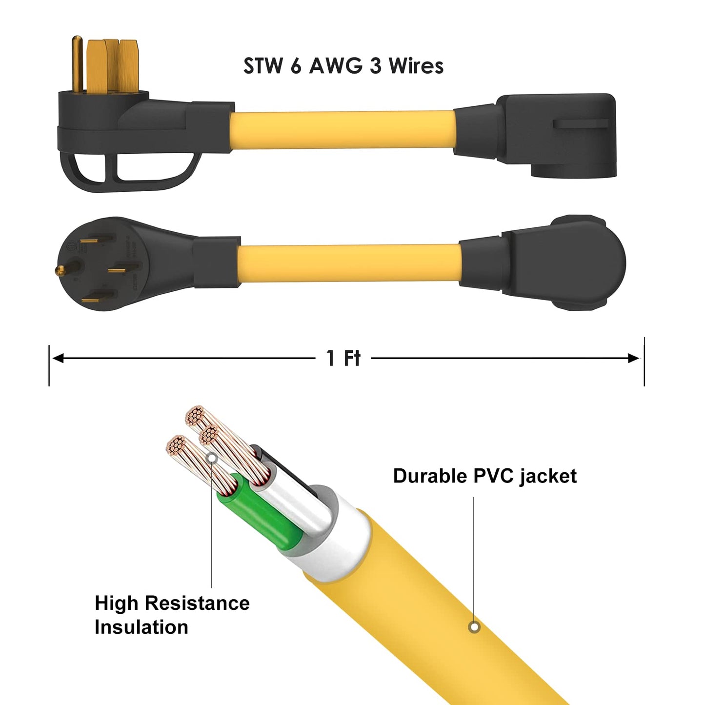 M1A2 Heavy-Duty Welder Adapter Cord, NEMA 14-50P Male to 6-50R Female, 50 Amps, STW 6 AWG, 250V RV 12500 Watt 12Inch