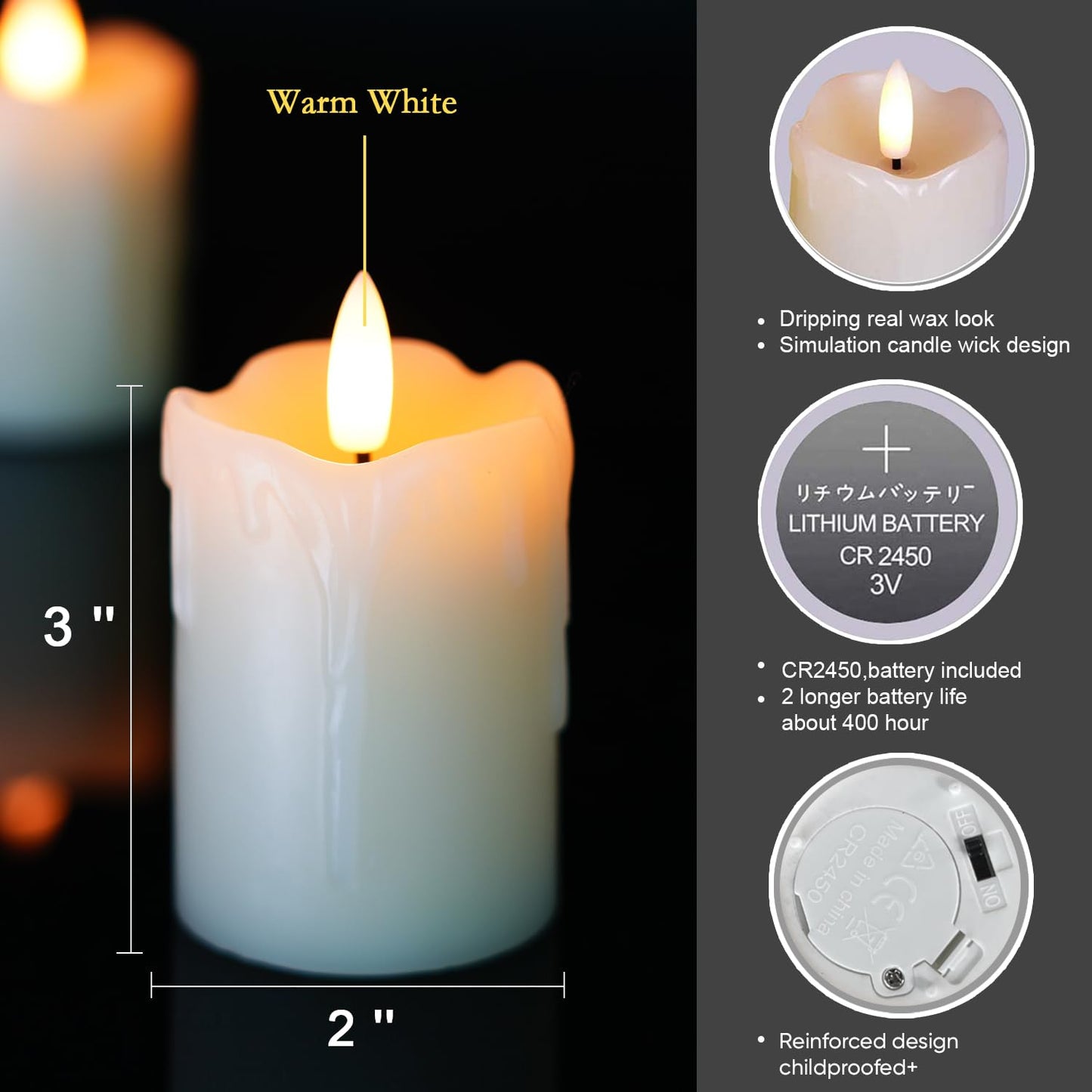 Homemory Flameless Votive Candles with Timer Remote,2" x 3" Real Wax, Realistic Black Wick Battery Operated Pillar Candles, 6 Pack for Wedding, Party and Holiday Decoration