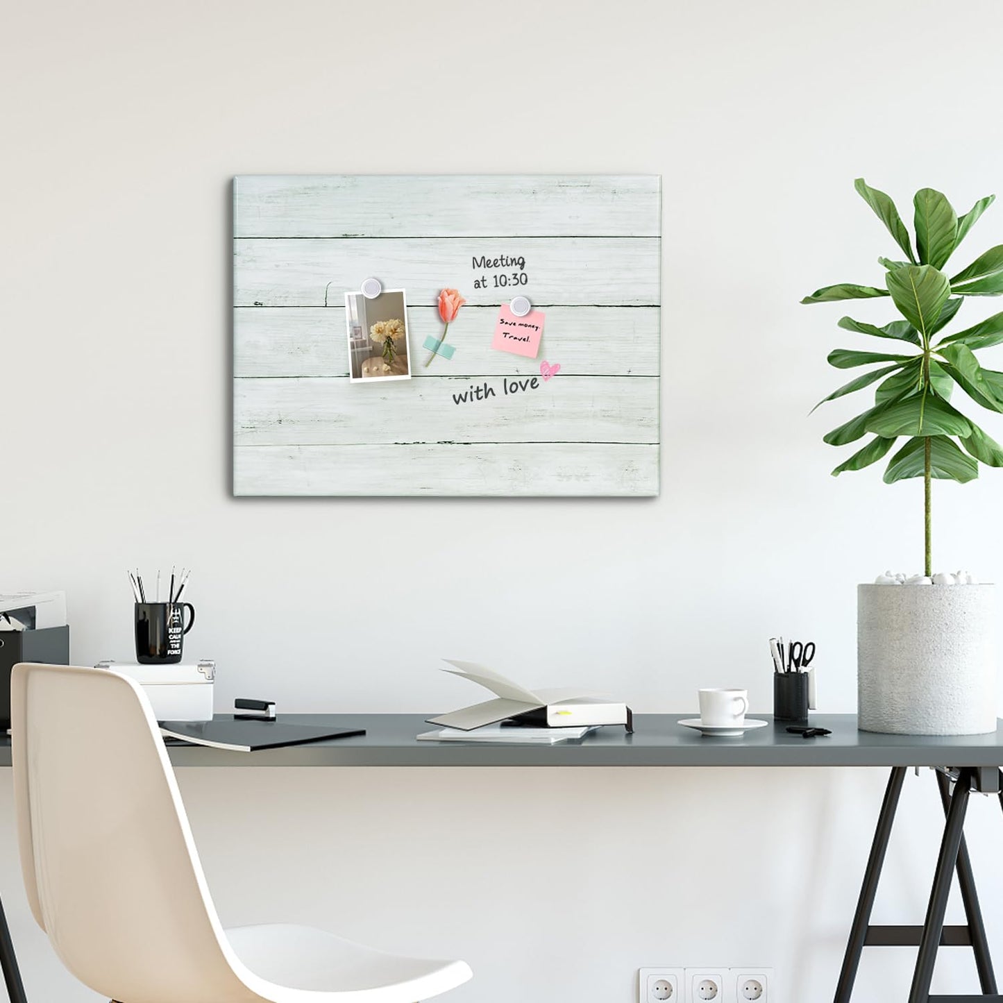 Aitakatta Wooden White Brick Print Magnetic Surface Dry Erase Board, 30x20 inches Decorative White Board for Wall with Design, Frameless Dry Erase Board for Wall（WH-ZW,5075,1pc）