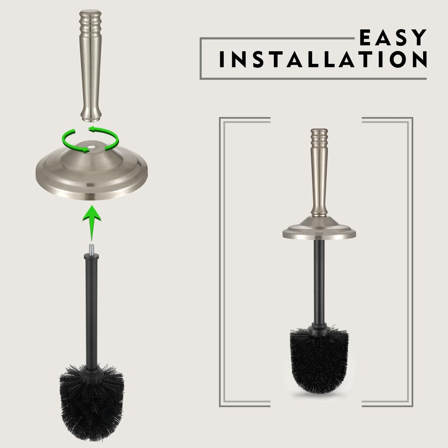 Stain Nickel Toilet Brush and Holder Set, Stainless Steel Toilet Brush for Bathroom,Heavy Duty Silver Toilet Bowl Brush,Deep Cleaning Modern Toilet Cleaner Brush -Space Saving, Covered Brush
