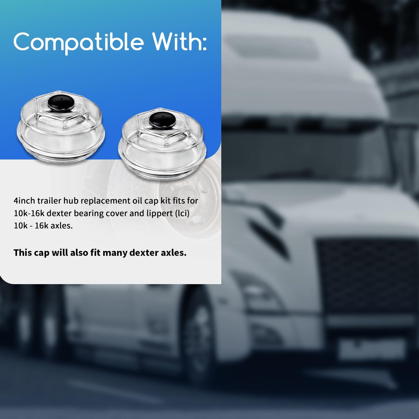 XTPTFABS,183772-KIT 4" Trailer Hub Replacement Oil Cap Kit Compatible with 10K-16K Dexter Bearing Cover and 10K - 16K Axles. 4"Oil Bath Dust Caps for Dexter Axles(2)