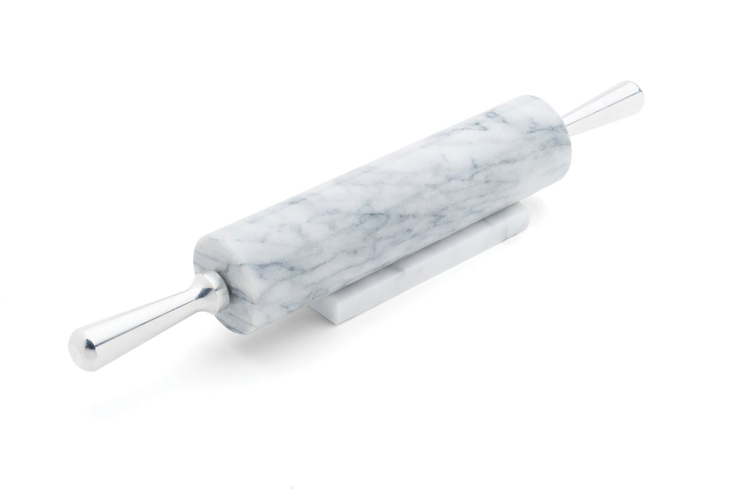 Fox Run Marble Rolling Pin and Base, White with Aluminum Handles
