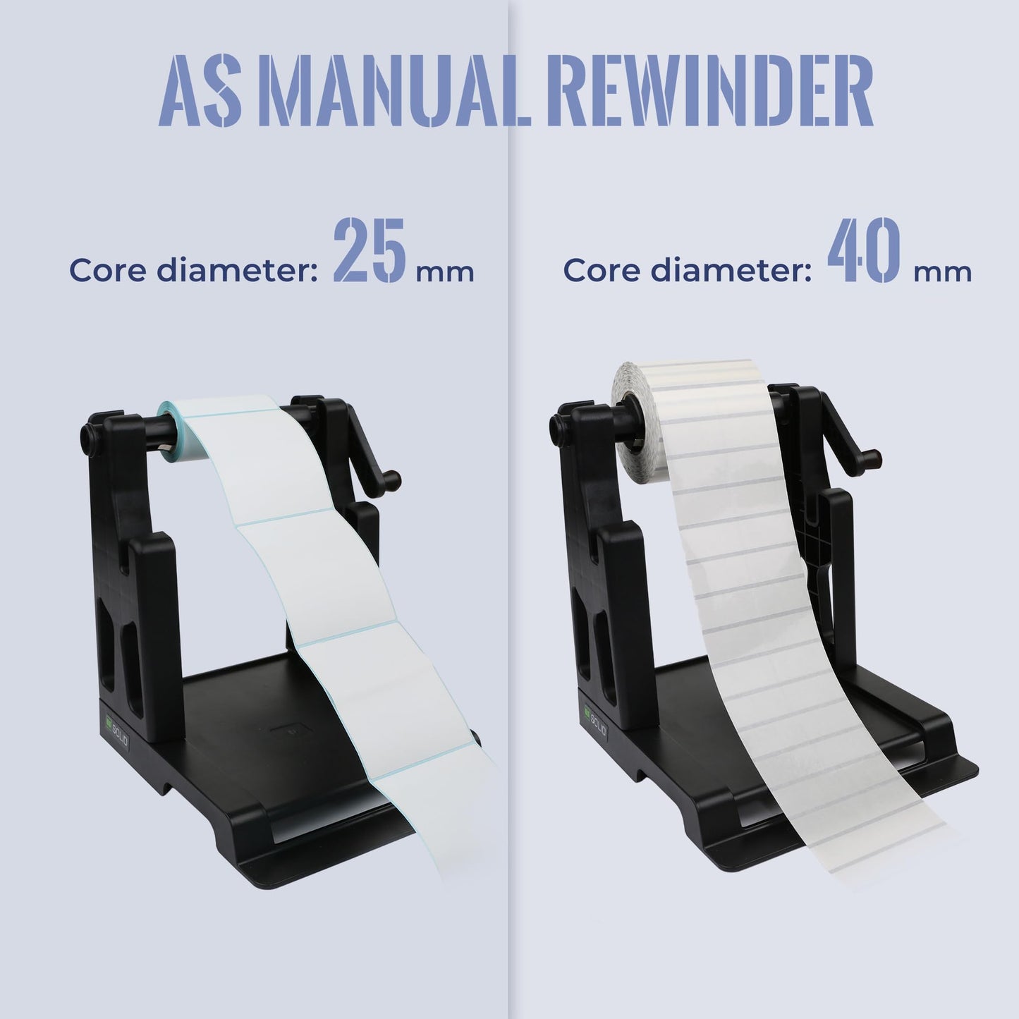 U.S. Solid 2-in-1 Label Roll Holder with Handle and Manual Label Rewinder - Desktop Label Holder for Rolls, Fan-Fold & Sticker Labels, Small Business Packaging Supplies