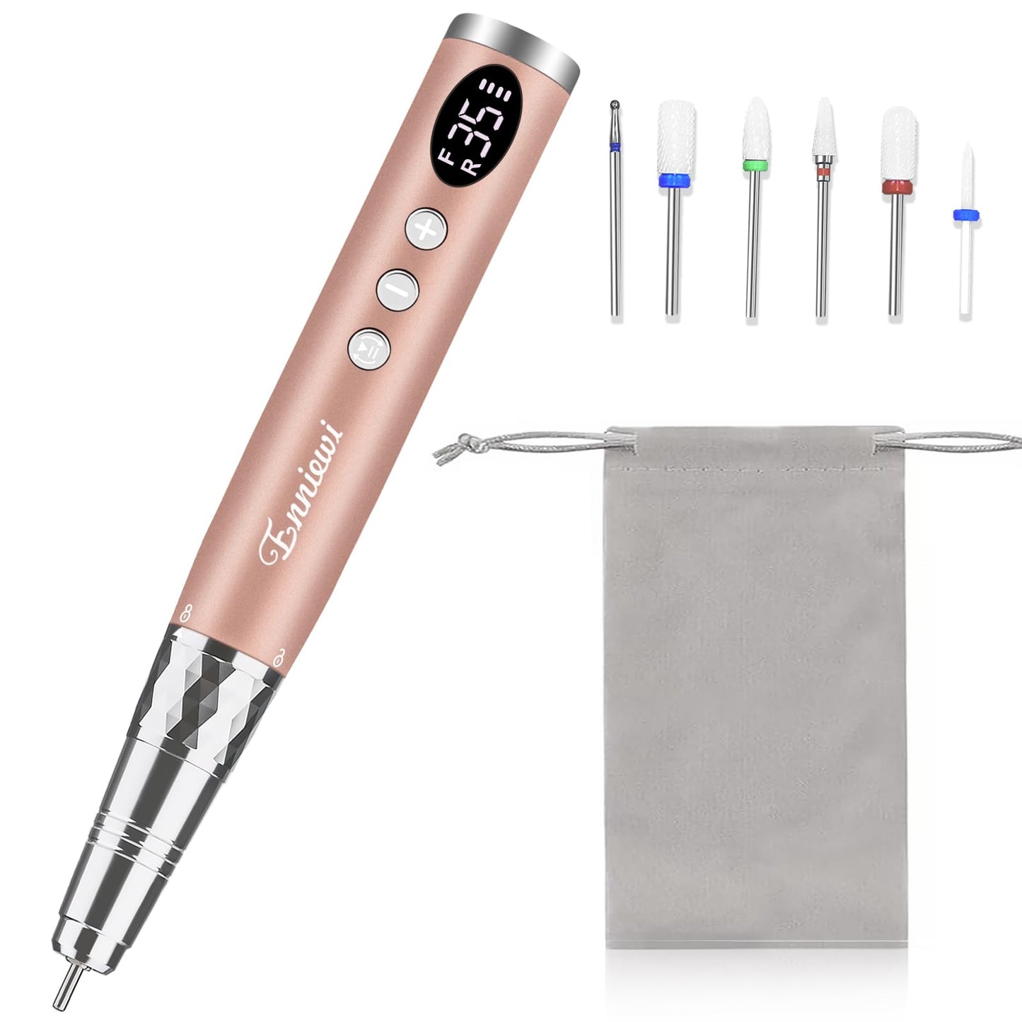 Enniewi Electric Nail Drill 35000RPM Professional Cordless E File, Rechargeable Nail Tools for Acrylic Gel Nails, Portable Manicure Pedicure Kit with Travel Bag, 6 Nail Drill Bits