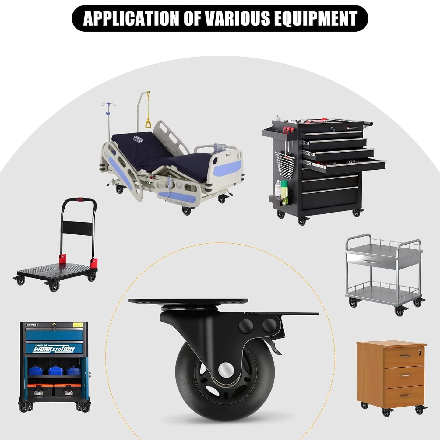 3" Casters Set of 4 ，4 Heavy Duty Quiet Casters, Max Load 2000LBS. Suitable to do Soft Wheels for cart ，Caster Wheels Glide Quietly and Protect The Floor, casters Set of 4 Heavy Duty