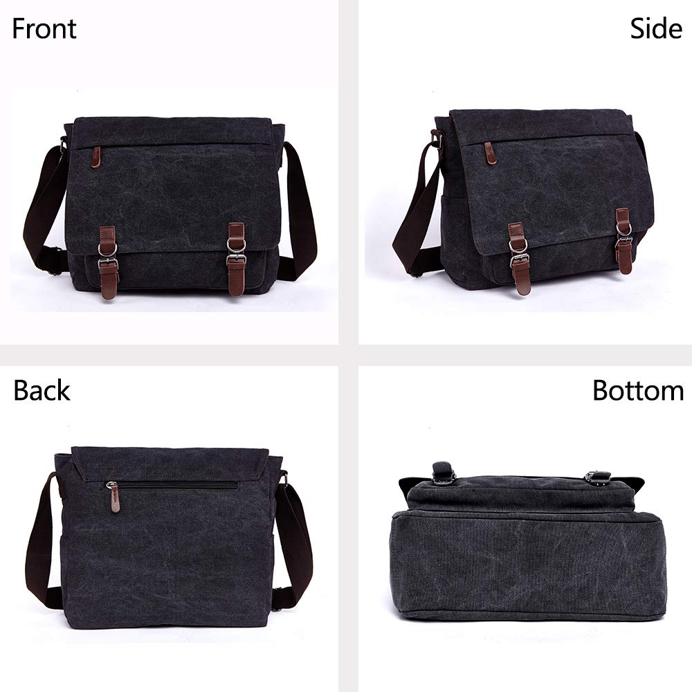 TELOSPORTS Large Canvas Messenger Shoulder Bag Multi-Pocket Crossbody Bags Vintage Business Bag for 15 Inch Laptop (black)