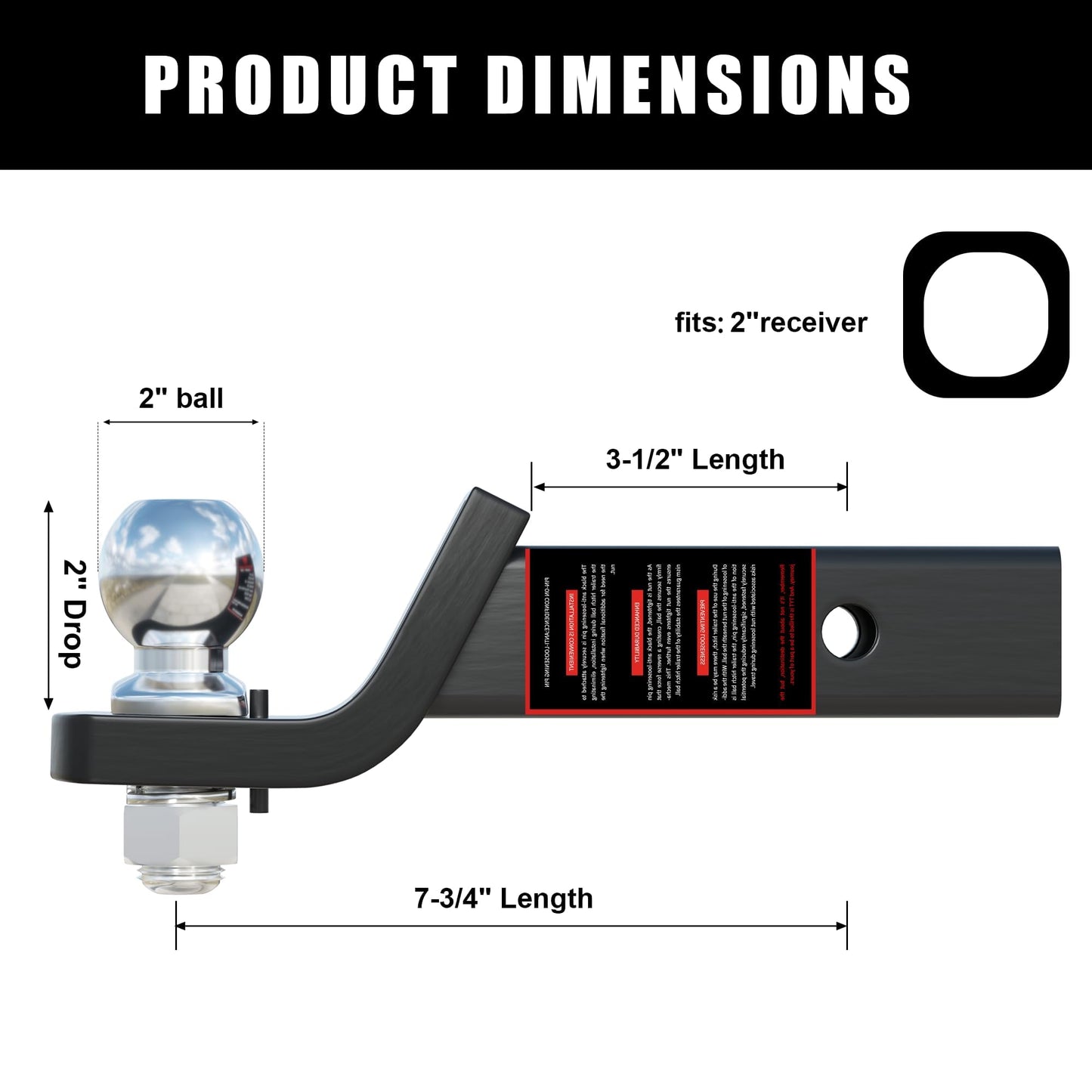 TYT Trailer Hitch Ball Mount with 2 Inch Ball & Pin, Fits 2 Inch Receiver, 7500lbs, 2 Inch Drop, Upgraded Hitch Kit Black with Anti-Rattle Pin
