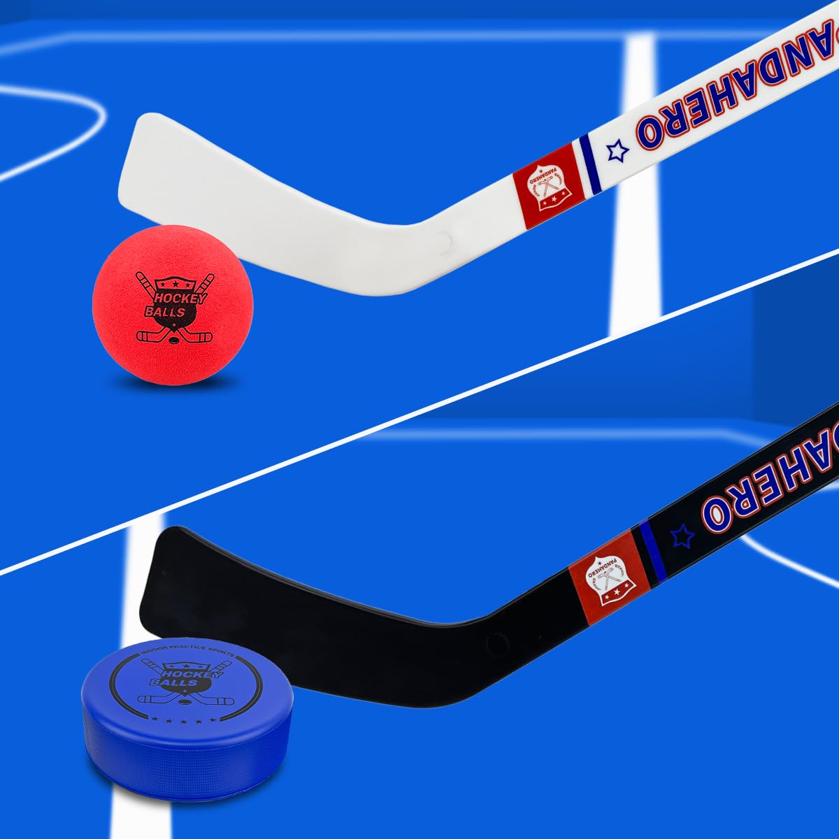Pandahero Mini Knee Hockey Sticks Set for Kids – Kids Toys Gifts for Toddler Boys & Girls – Indoor Mini Hockey Kit with 4 Sticks, 6 Foam Balls & 6 Pucks