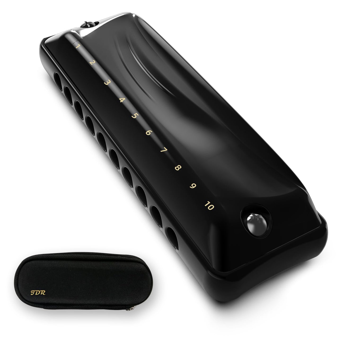 JDR Harmonica Key of C Ninja, Blues Mini Harp 10 Holes 20 Tones Musical with Protective Case for Adults Beginners Professional Musician Folk Rock Jazz Standard Diatonic Mouth Organ Gift Black