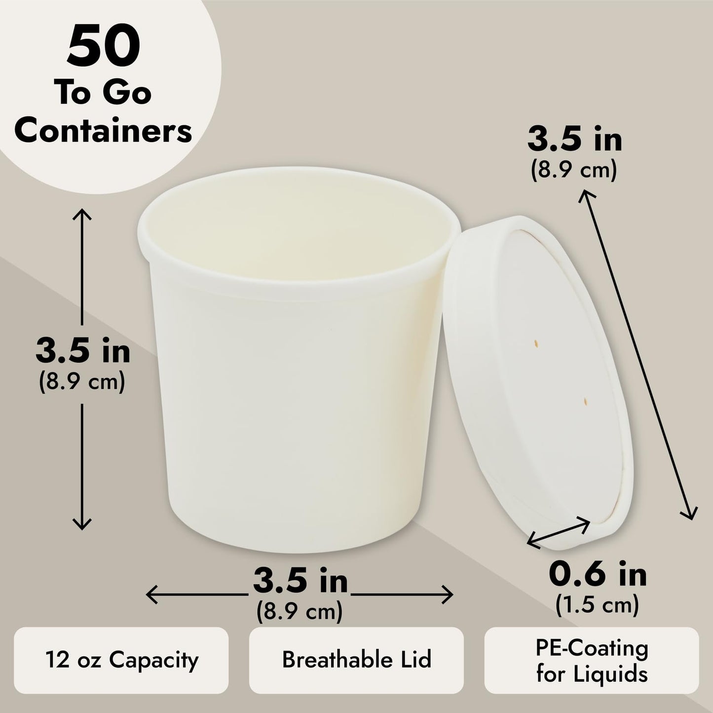 Juvale Kraft Paper Food Containers with Lids (50 Count) White, 12 Ounces