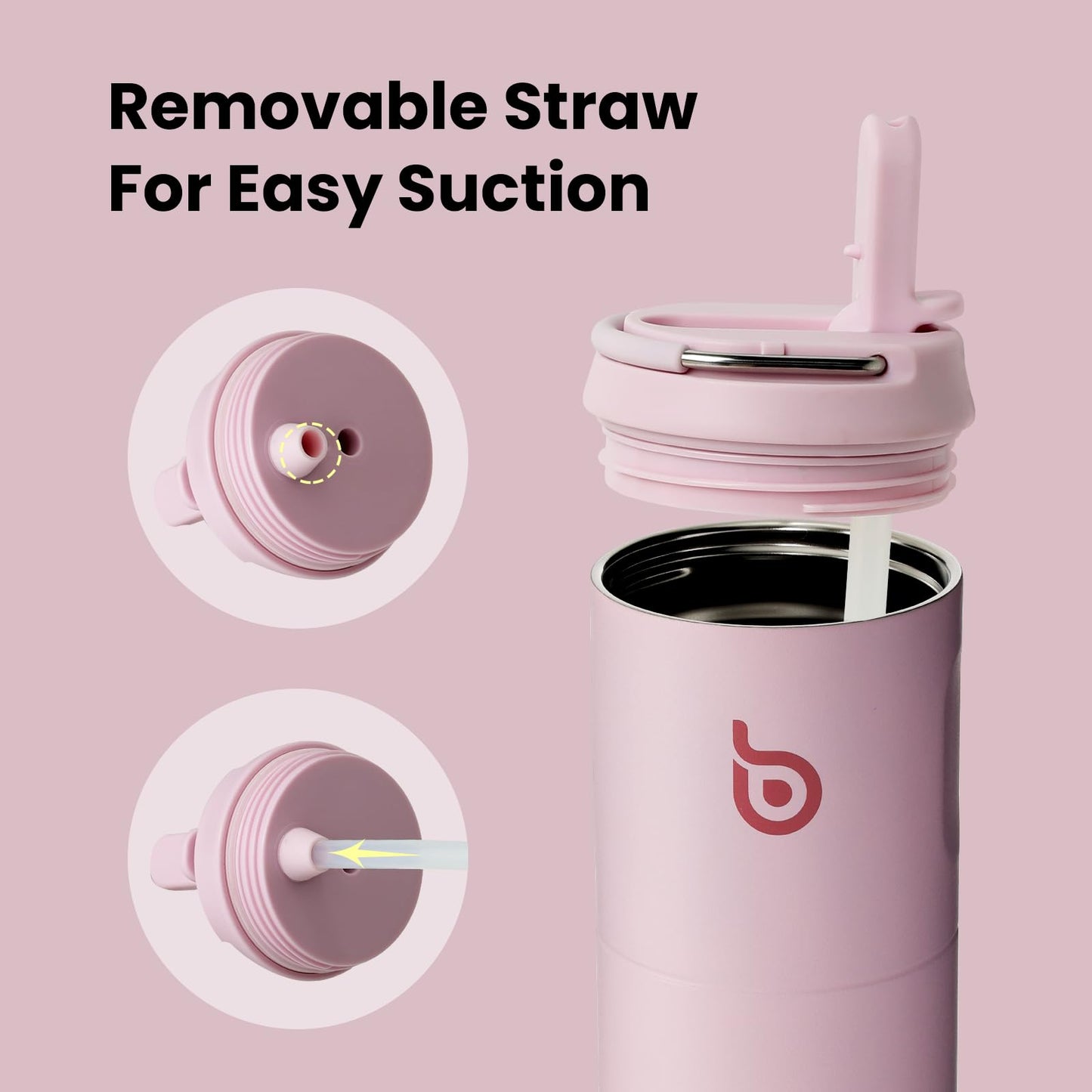 Bottle Bottle Insulated Water Bottle 24oz with Straw Lid and Handle for Sports Travel Gym Stainless Steel Water Bottles Double-Wall Vacuum Metal Bottles Leak Proof BPA-Free (Light Pink)