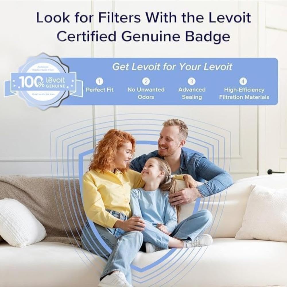 Levoit LV-H132 Air Purifier Replacement Filter, Genuine 3-in-1 Air Filter with High-Efficiency Activated Carbon, Removes Smoke, Odors, Allergens, Pollen, LV-H132-RF, 2 Pack