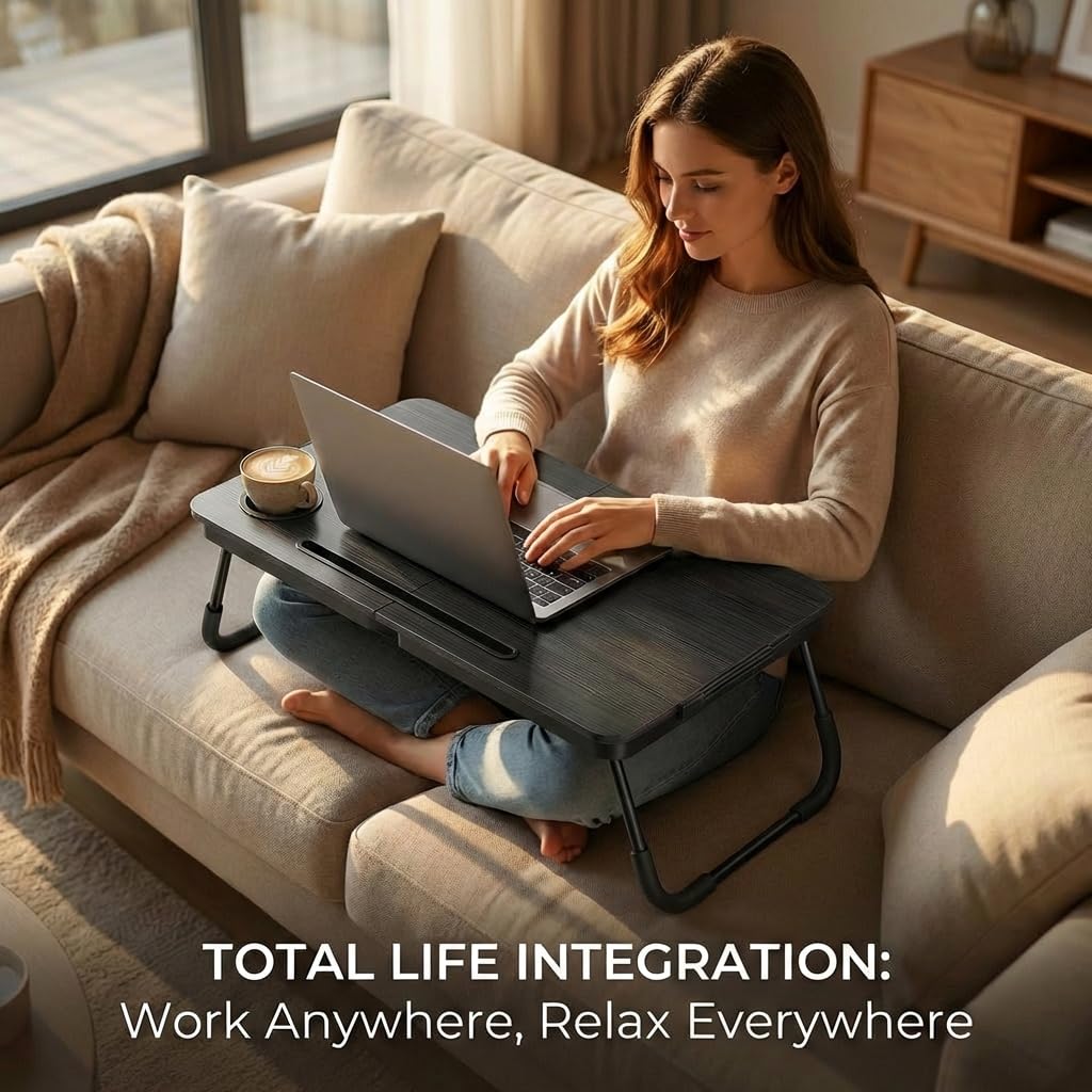 Portable Foldable Laptop Desk for Bed and Couch, Adjustable Lap Desk with Cup Holder and Phone Holder, Ideal for Working, Reading, Writing, and Breakfast -NEW-006