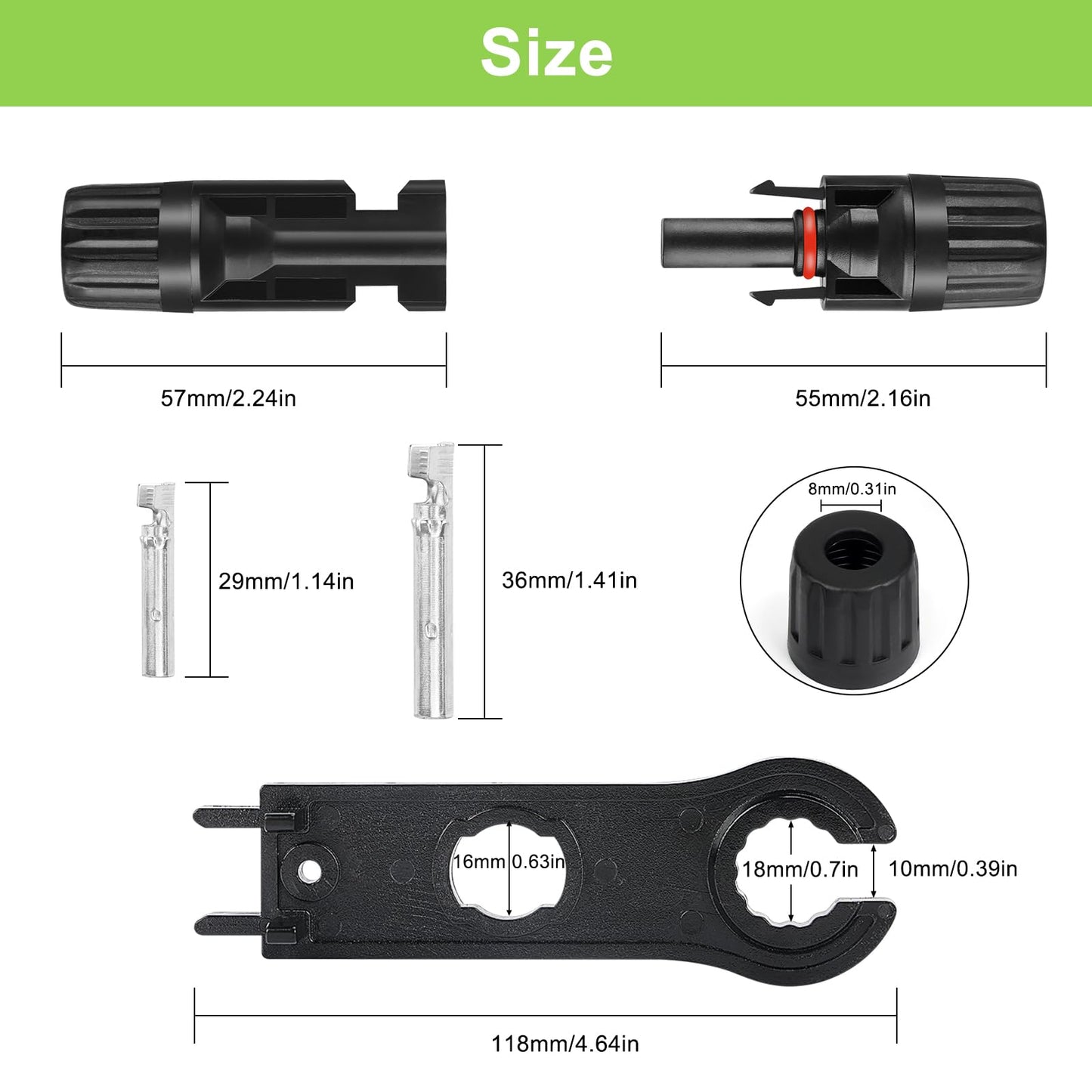 MC4 Solar Connectors 30 Pairs/60pcs Solar Panel Cable Connectors Waterproof IP67 1000V 30A Male/Female Connector with 2 Pack Wrenches