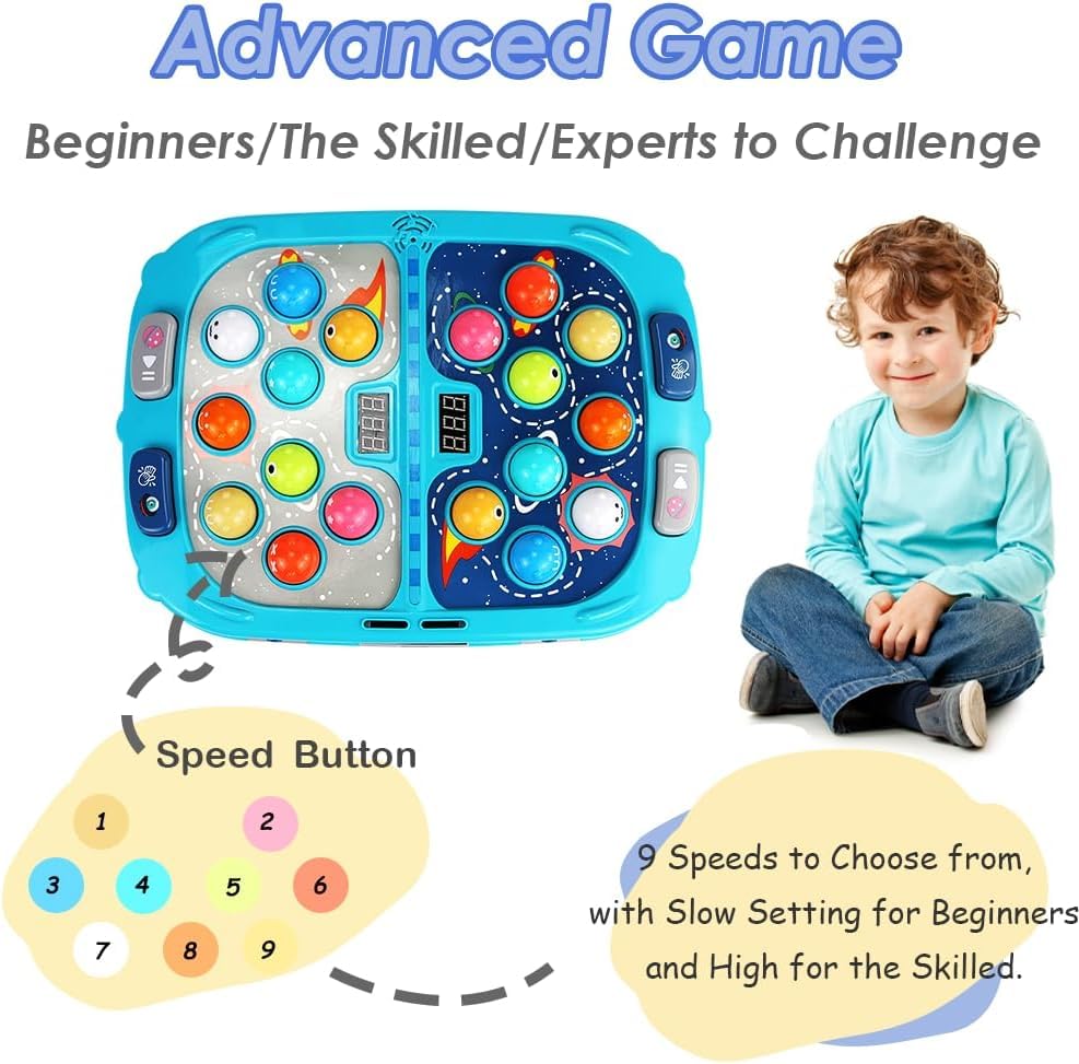 Whack A Mole Game for Kids Ages 3-10, Interactive Pounding Toy with 2 Hammers, 3 Modes 9 Levels Interactive Learning Game with Lights & Sounds,Gift for Boys Girls, Blue