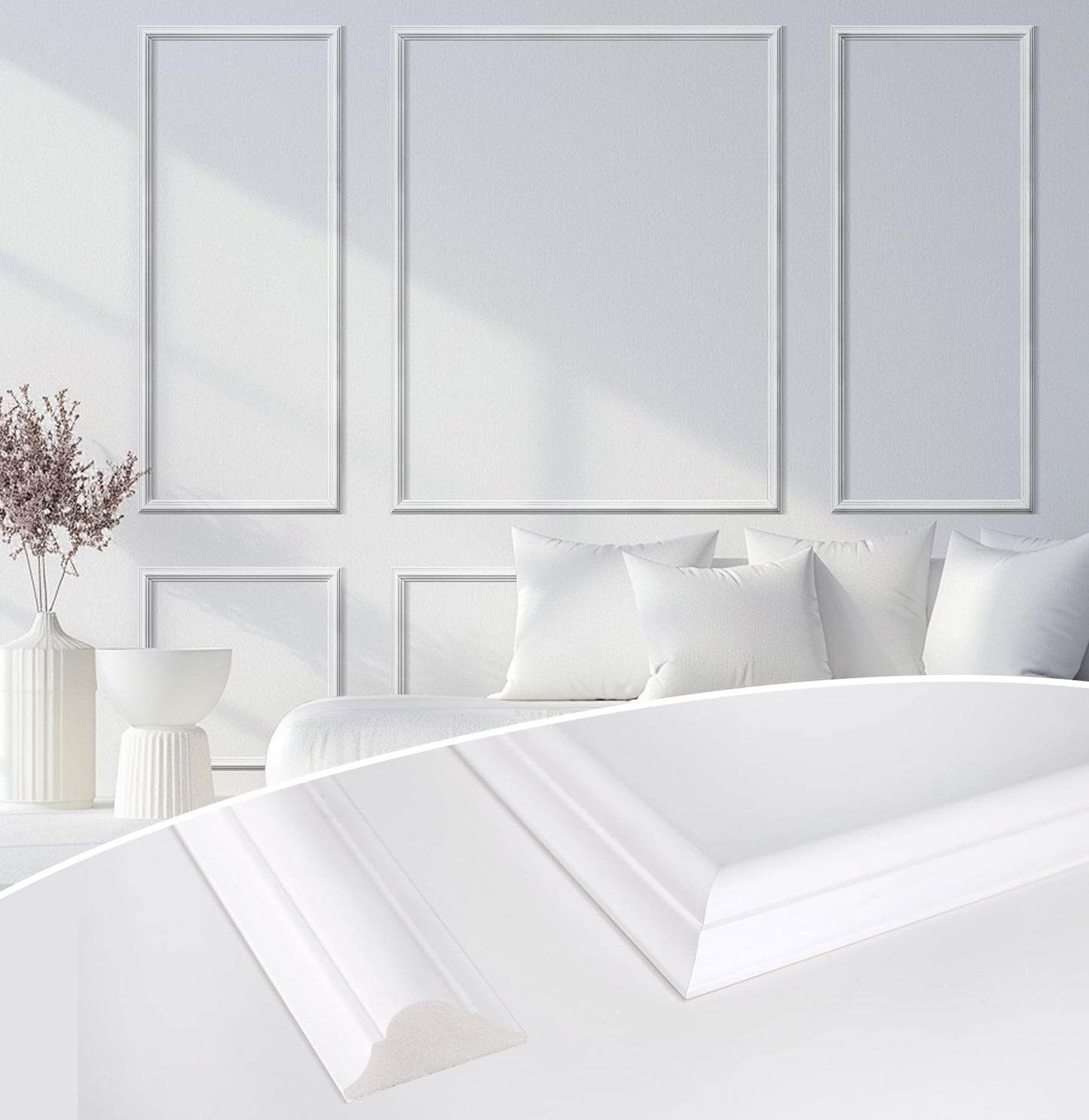 STICKGOO Pre-Cut Wall Panel Molding Set of 6 Frames – Easy-to-Assemble Wainscoting for Interior Décor, Picture Frame Style Molding for Living Room, Bedroom, and Accent Walls