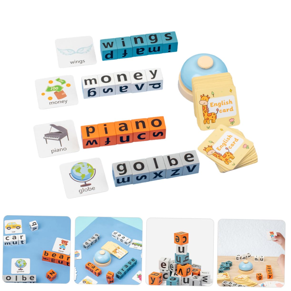 BESTonZON Alphabet Blocks Spelling Game with Word Cards and Bells Early Learning Educational for S English