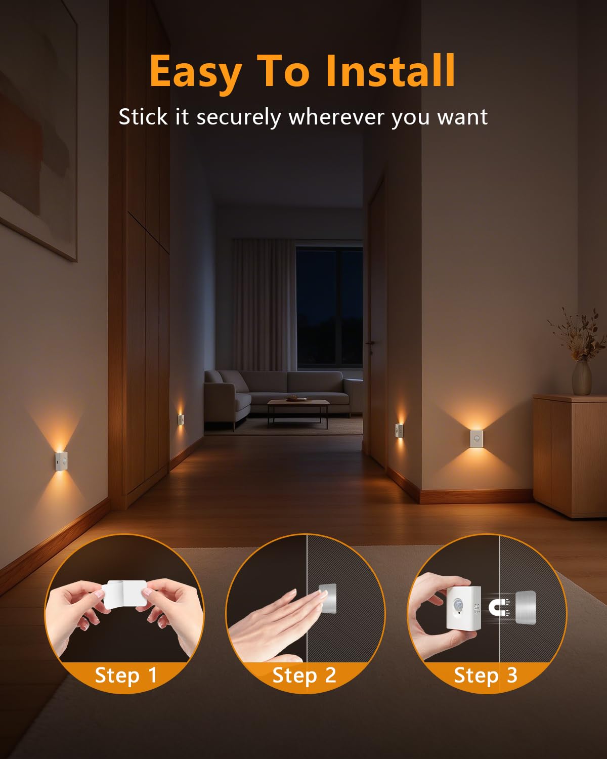 WILLED Motion Sensor Light Indoor, Rechargeable Motion Sensor Night Light, Mini Soft White Stair Lights, Wireless Night Lights with 3 Modes for Stairs, Hallway, Bathroom, Bedroom, Kitchen(4 Pack)