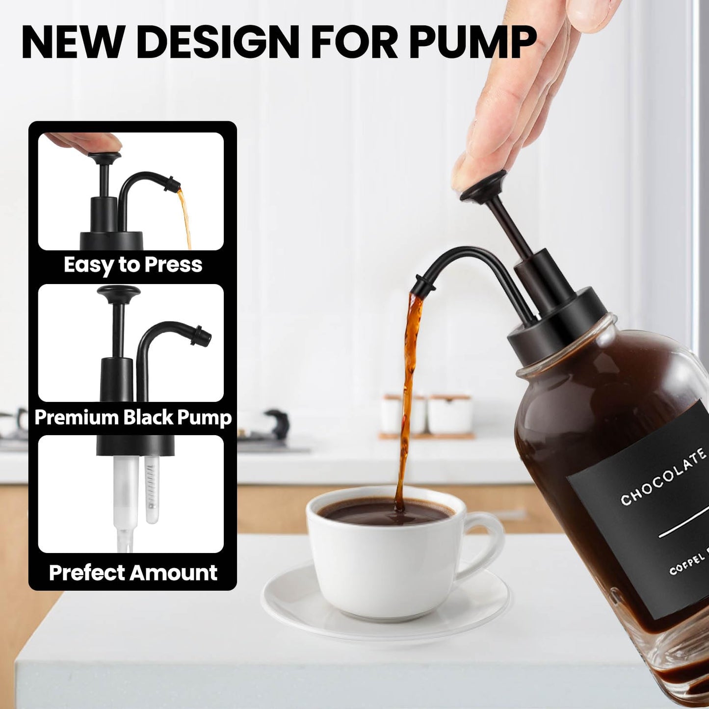 Sunal 3pack Coffee Syrup Dispenser,Black 16.9 oz/500ml Glass Pump Bottles with Tray,Syrup Dispenser with Funnel&36 Labels for Kitchen&Coffee Bar