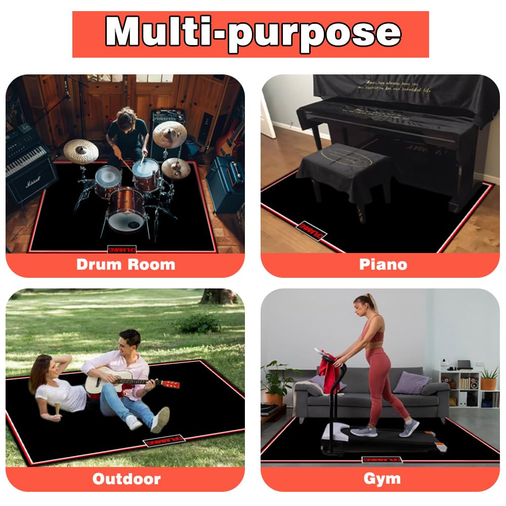 Drumming Drum Rug, 120x180cm Drum Mat Non Slip Soundproof, Drums Carpets for Drummers Outdoor Summer, Electronic Drums Set Practice Music Tapis, Floor Protection Record Pad for Splash Cymbal Stands.