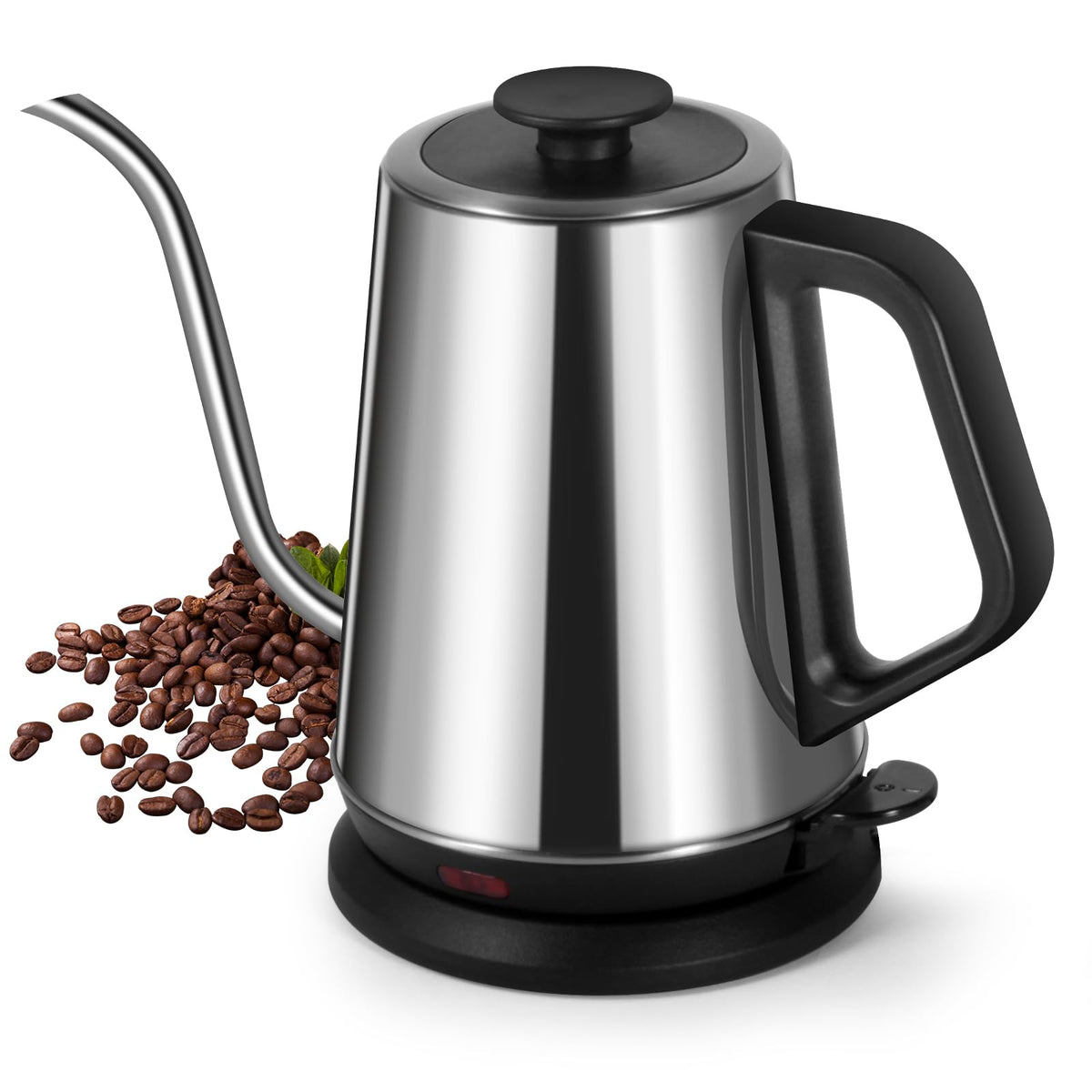 1L Electric Gooseneck Kettle, Tea Kettle for Boiling Water, Gooseneck Electric Kettle for Coffee & Tea, Fast Boiling for Pour Over, Auto Shut-Off, Boil-Dry Protection, 360° Rotational Base - Silver