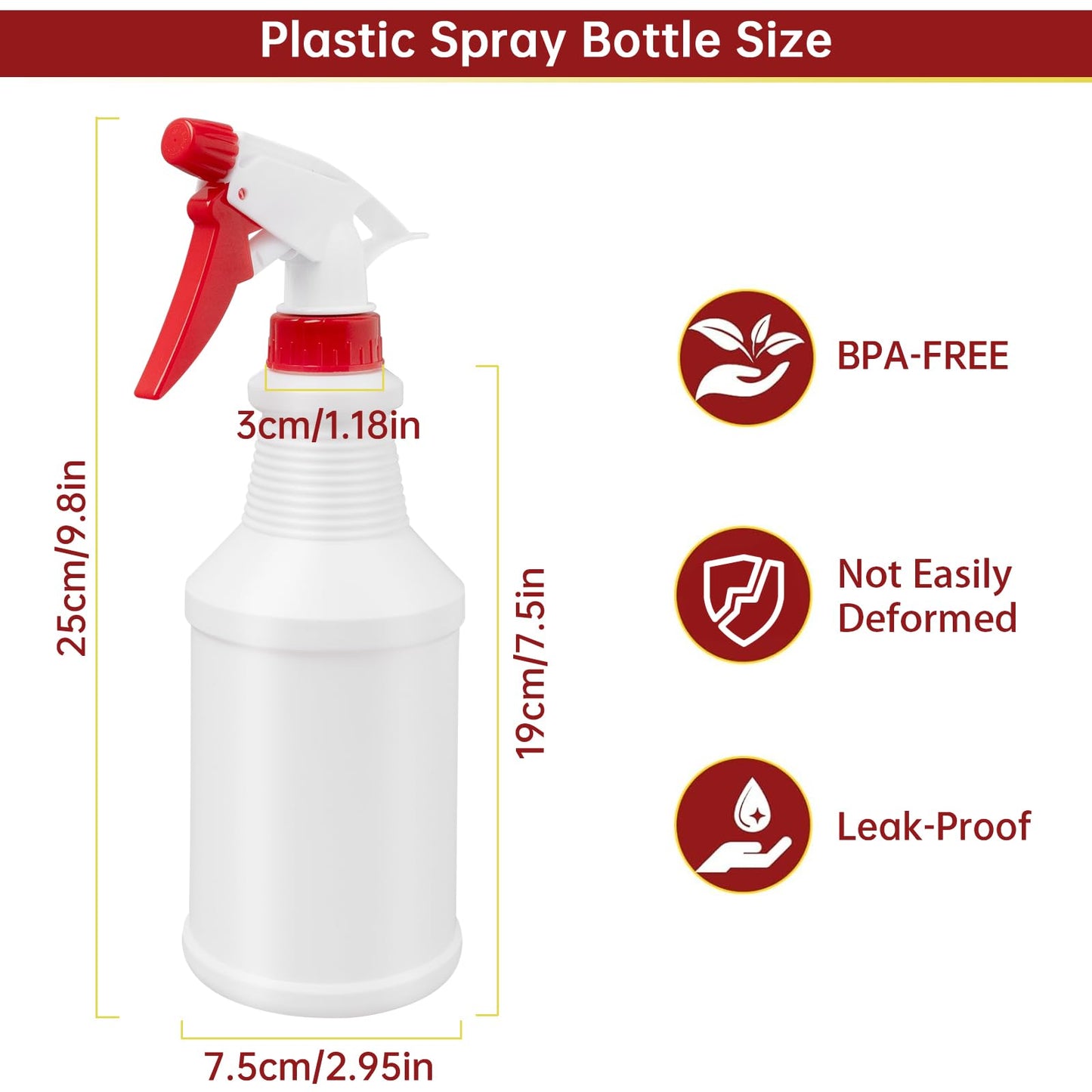 10 Pack Plastic Spray Bottles, 24 oz Refillable Empty Spray Bottle with Measurements & Label, Leakproof Water Spray Bottle with Adjustable Nozzle, Mist Sprayer Bottle for Hair Plant