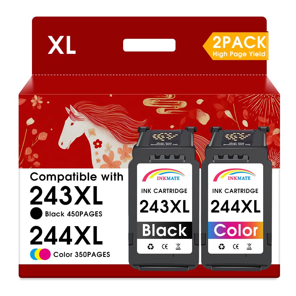 INKMATE 243XL 244XL Ink Cartridge 2 Pack Replacement for Canon Printer Ink 243 244 PG-243 CL-244 for Pixma ts3420 Ink TS3400 TR4522 MX490 MX492 TS3322 Printers (1 Black, 1 Tri-Color, 2 Pack)