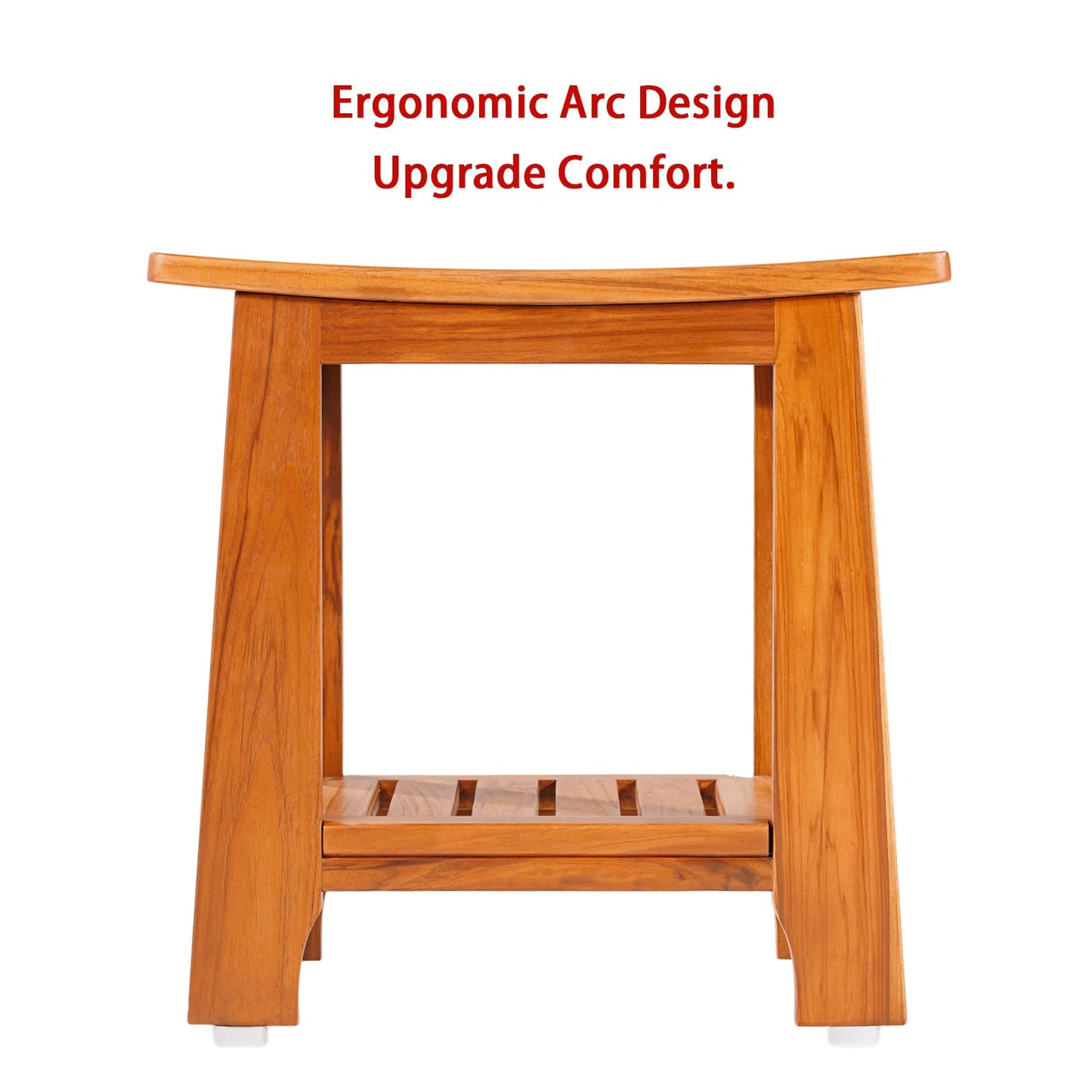 21" Standard Teak Shower Bench with Shelf & Handle - Waterproof, Non-Slip Bath Stool, 300 lbs Capacity - Fits Standard Tubs/Showers & Outdoor Use (Patented)